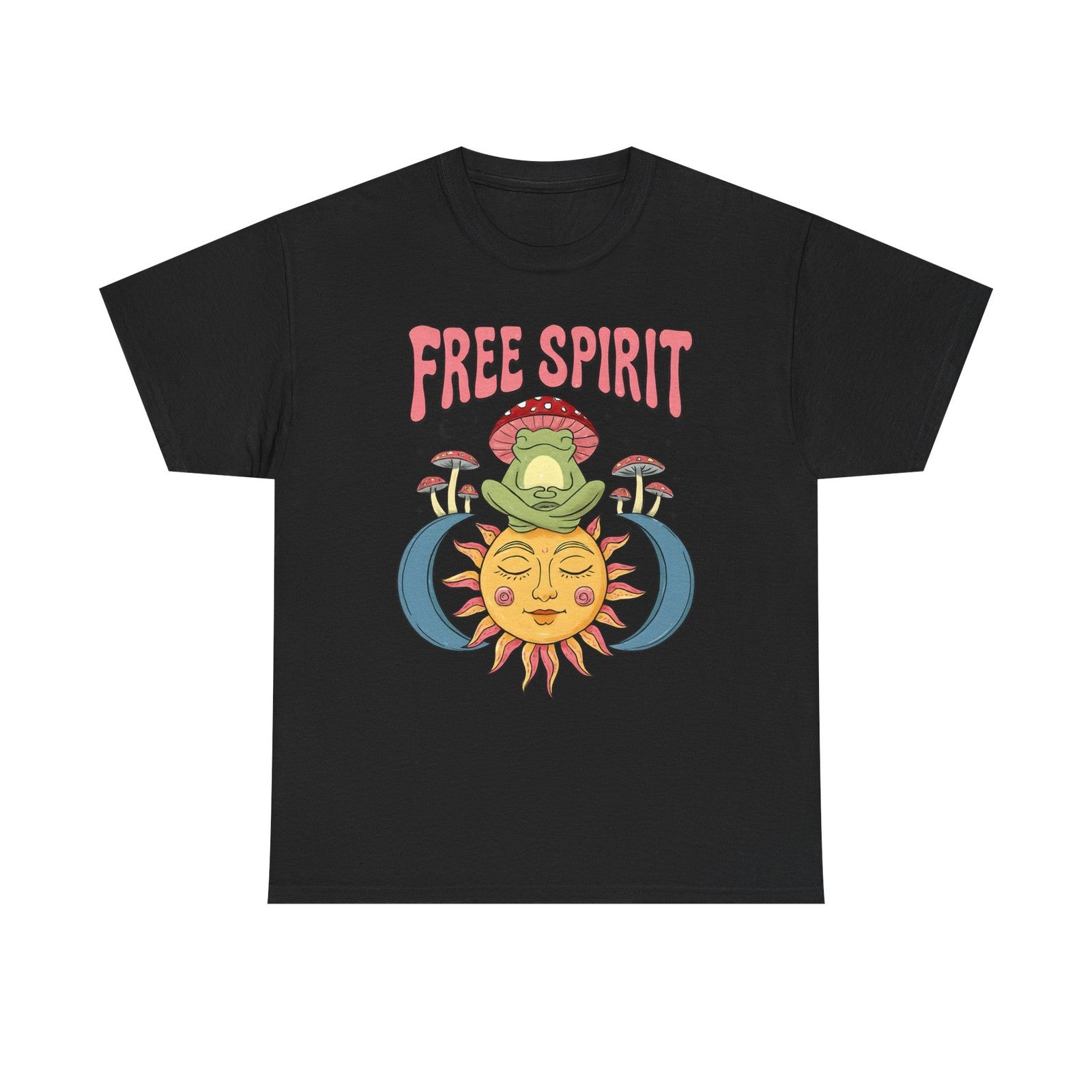 Womans T Shirt Retro Frog Mushroom Sun Groovy Free Spirit Hippie Tee 70's Shirt