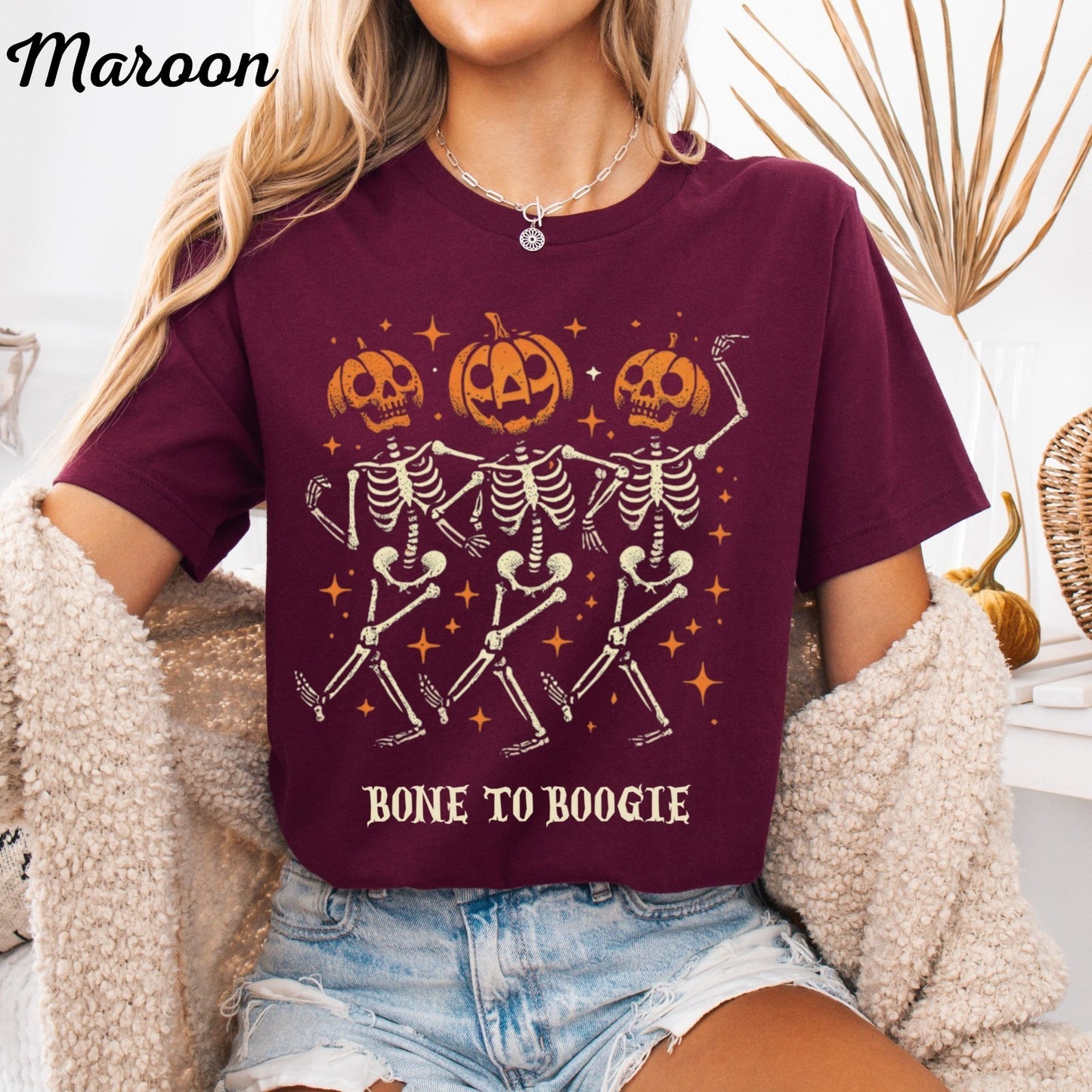Womens Halloween T Shirt Pumpkin Skeleton Tee Spooky Season Fall Spooky Shirt 