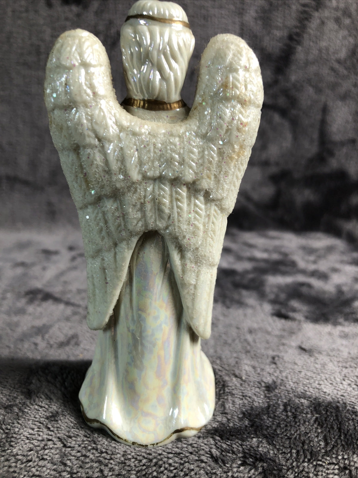 Vintage Christmas Angel Ornament Sparkling Wings Without String Gold Trim