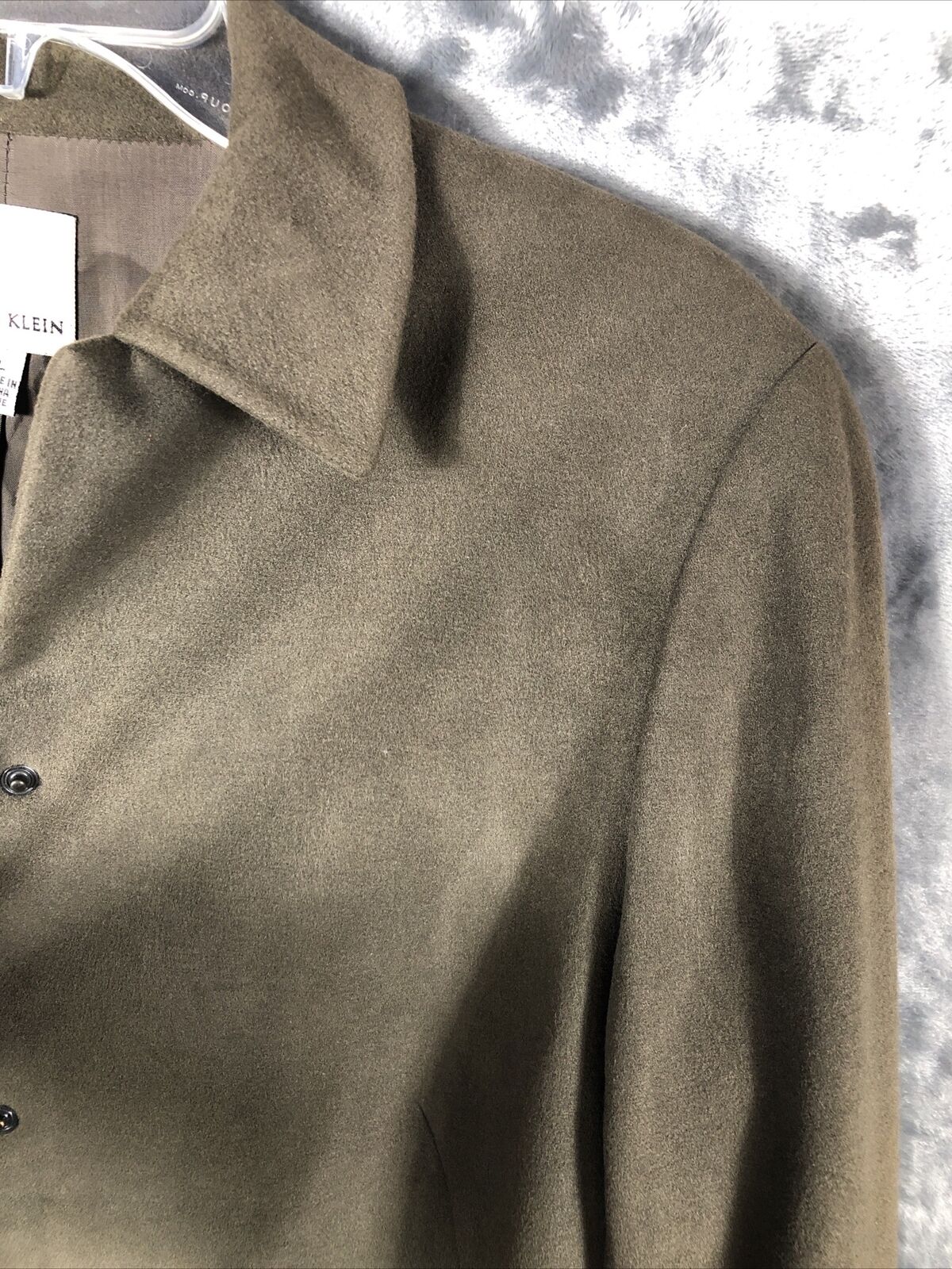 Anne Klein Women’s Jacket Neiman Marcus Suede Olive Green Moto Large Snap Front