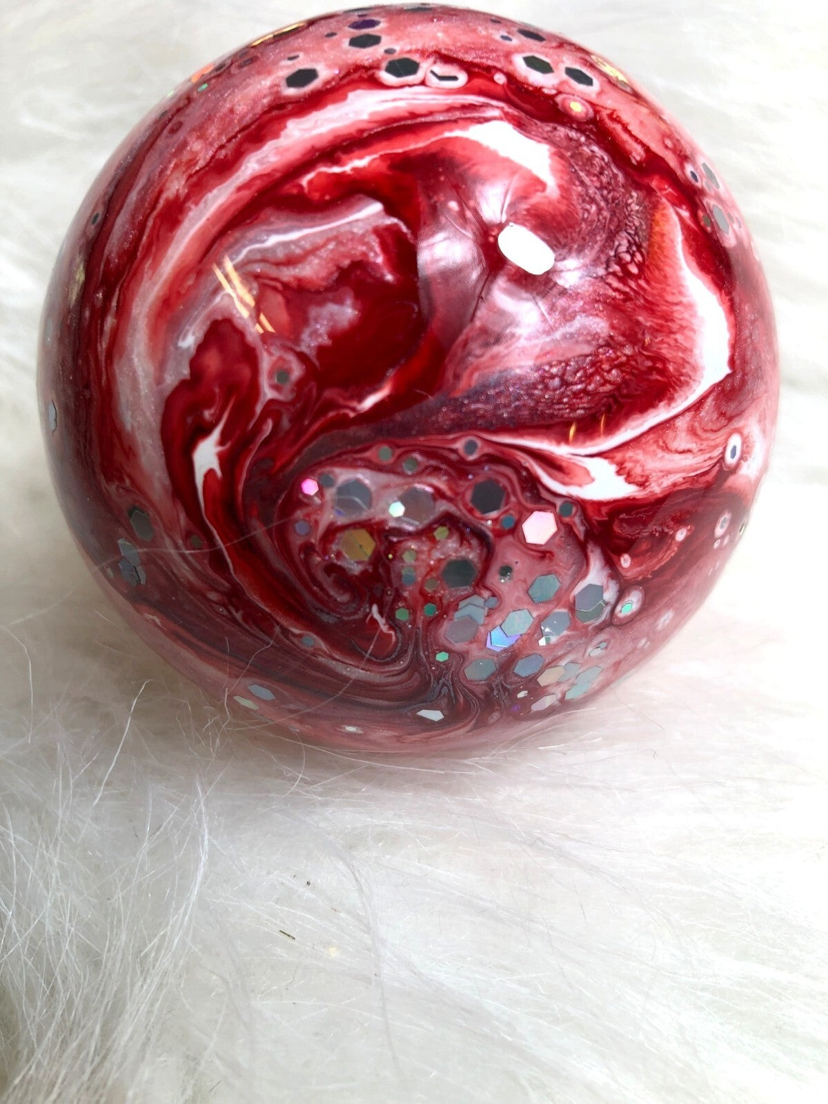 Hand-Painted Red & Silver Holiday Ornament With Glitter Accents For Christmas Tr