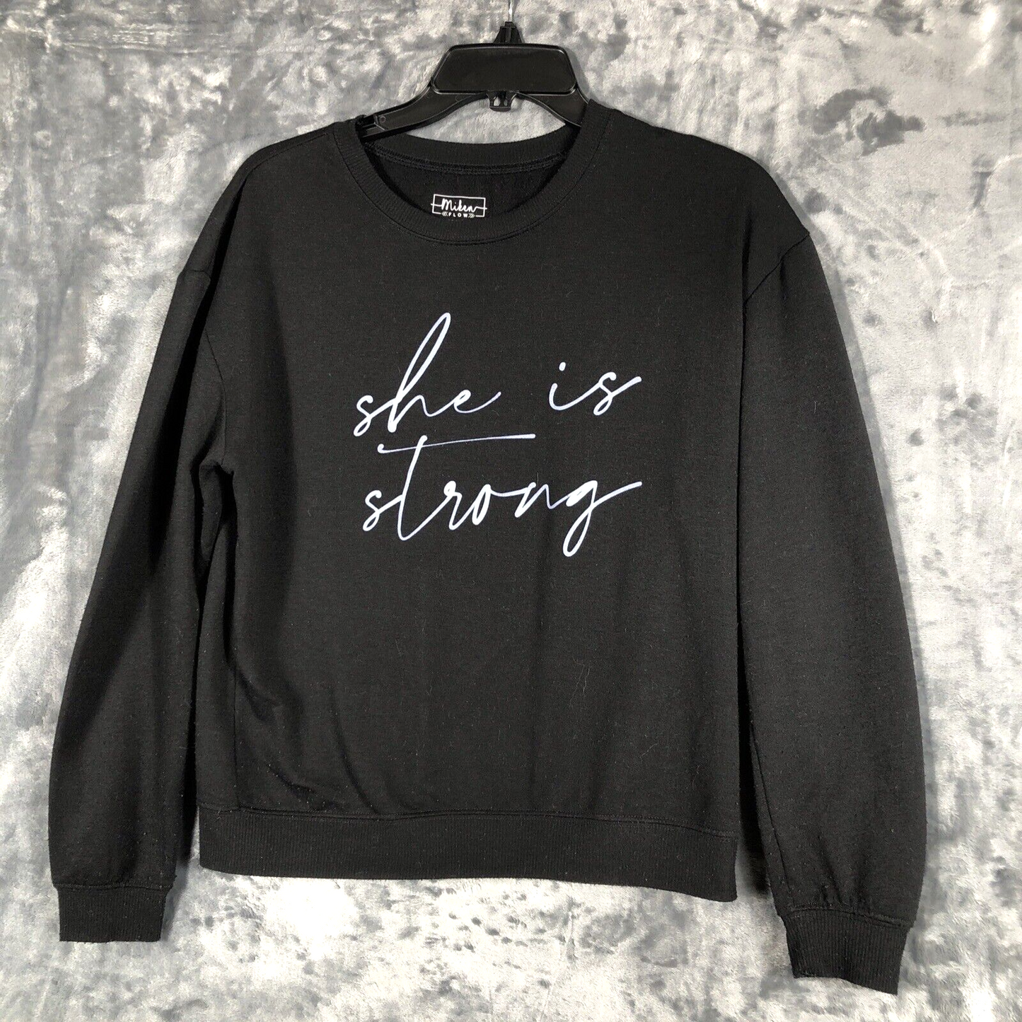 MIKEN Flow Sweatshirt Women’s Sweater Black She Is Strong Size Small