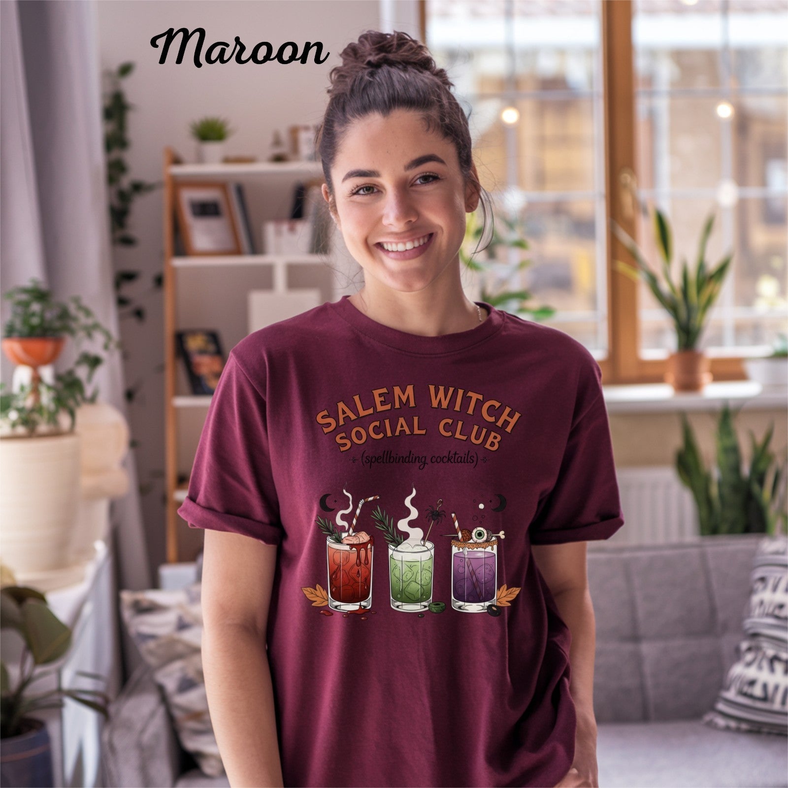 Womans Halloween T Shirt Salem Witch Social Club Top Witchy Fall Spooky Season