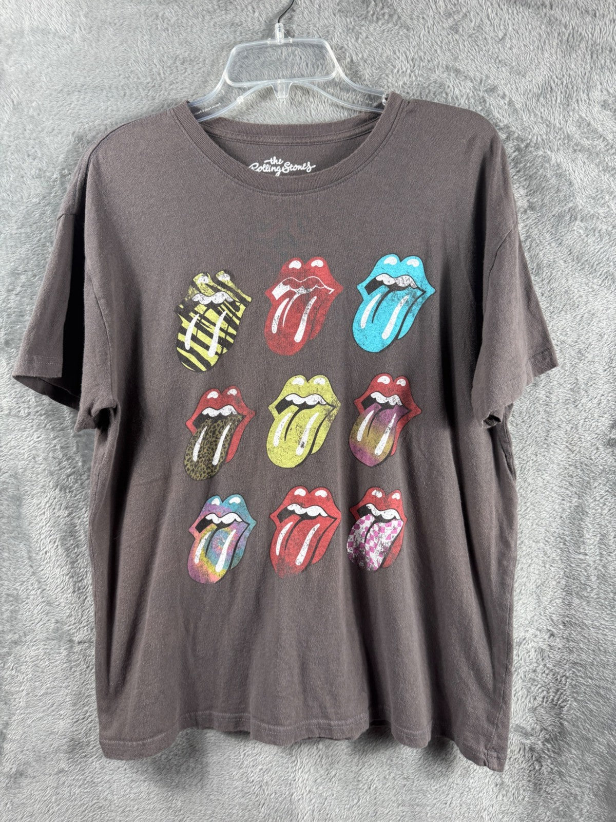 The Rolling Stones Graphic T-Shirt L Multicolor Tongue Logo Brown Unisex