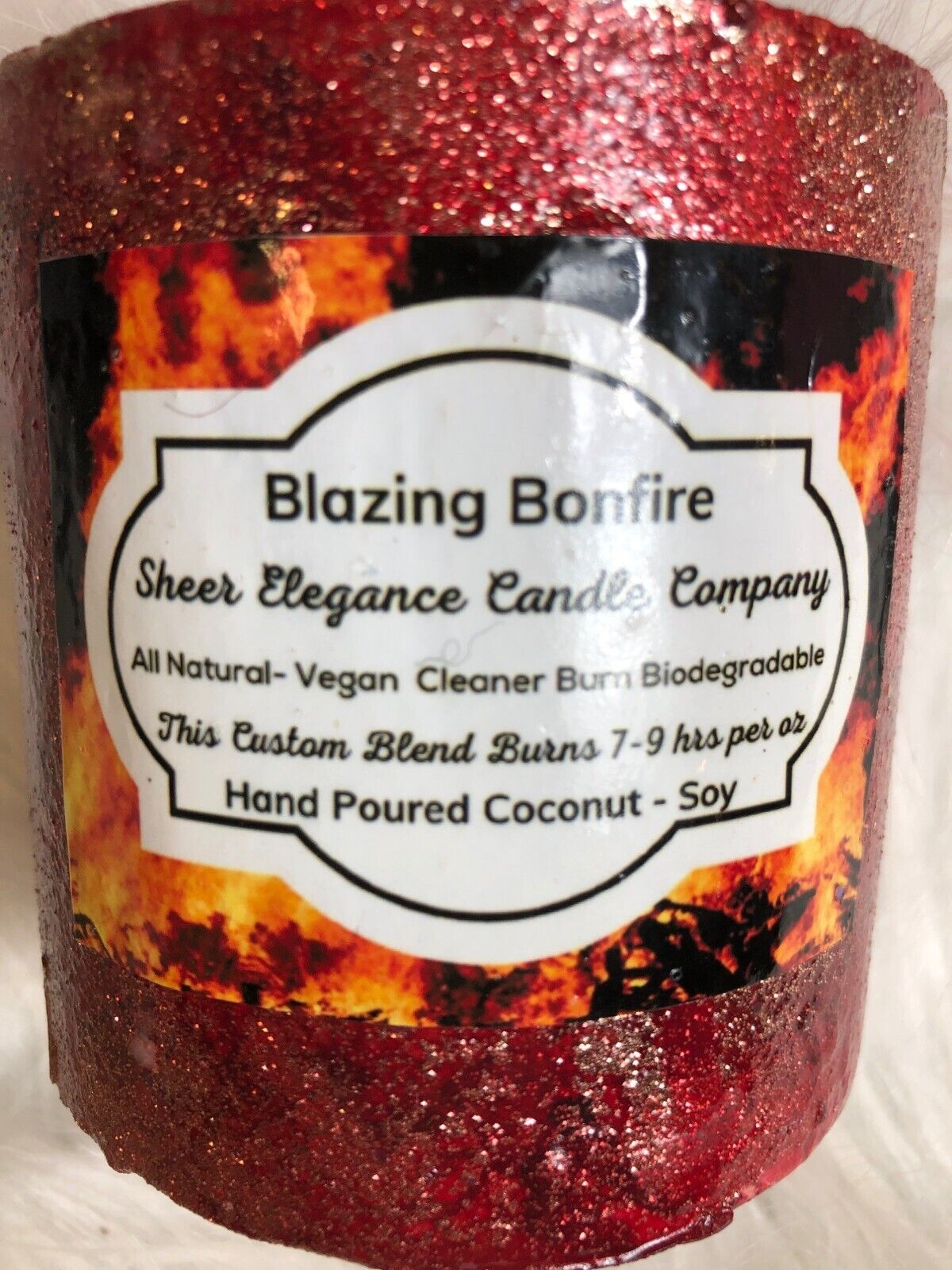 Blazing Bonfire Glitter Candle Sheer Elegance Candle Co. Hand Poured Coconut & S