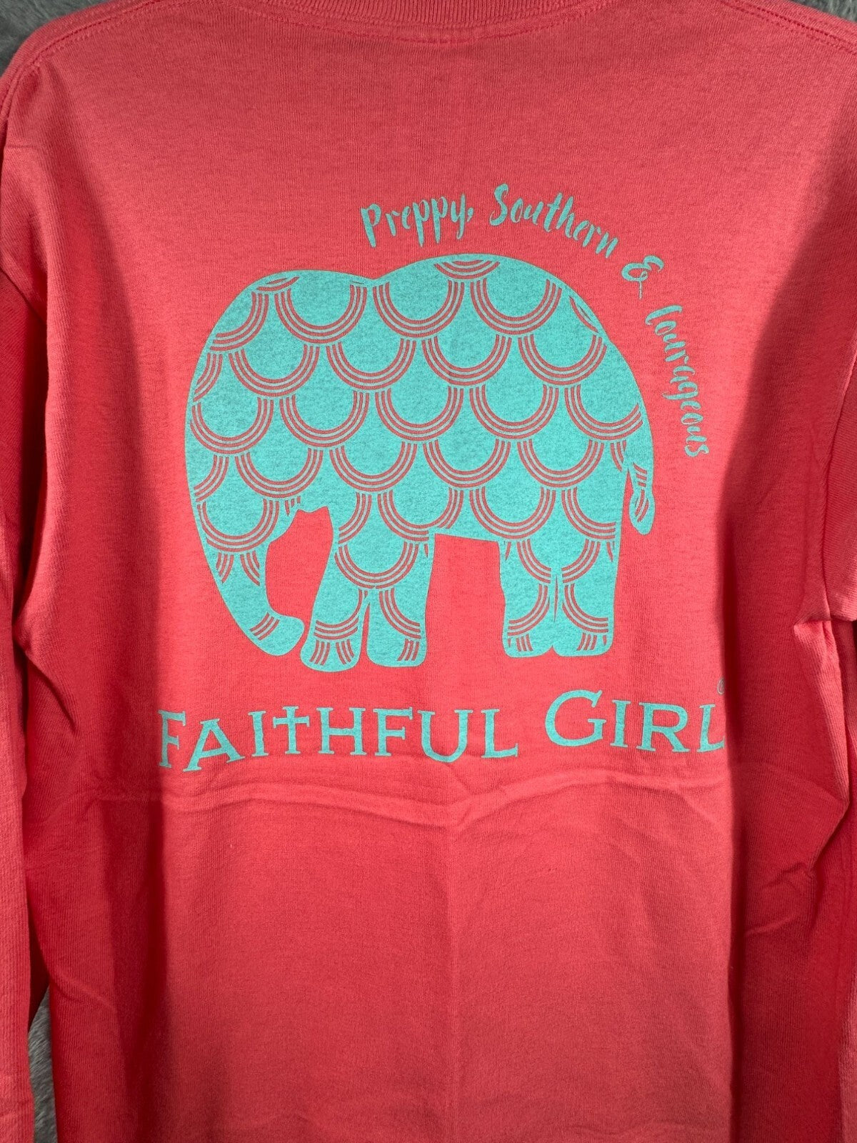 Simply Southern Womens Shirt Faithful Girl Long Sleeve T-Shirt Coral Medium
