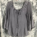 Piano Gray Pleaded Button Blouse Womens Size M