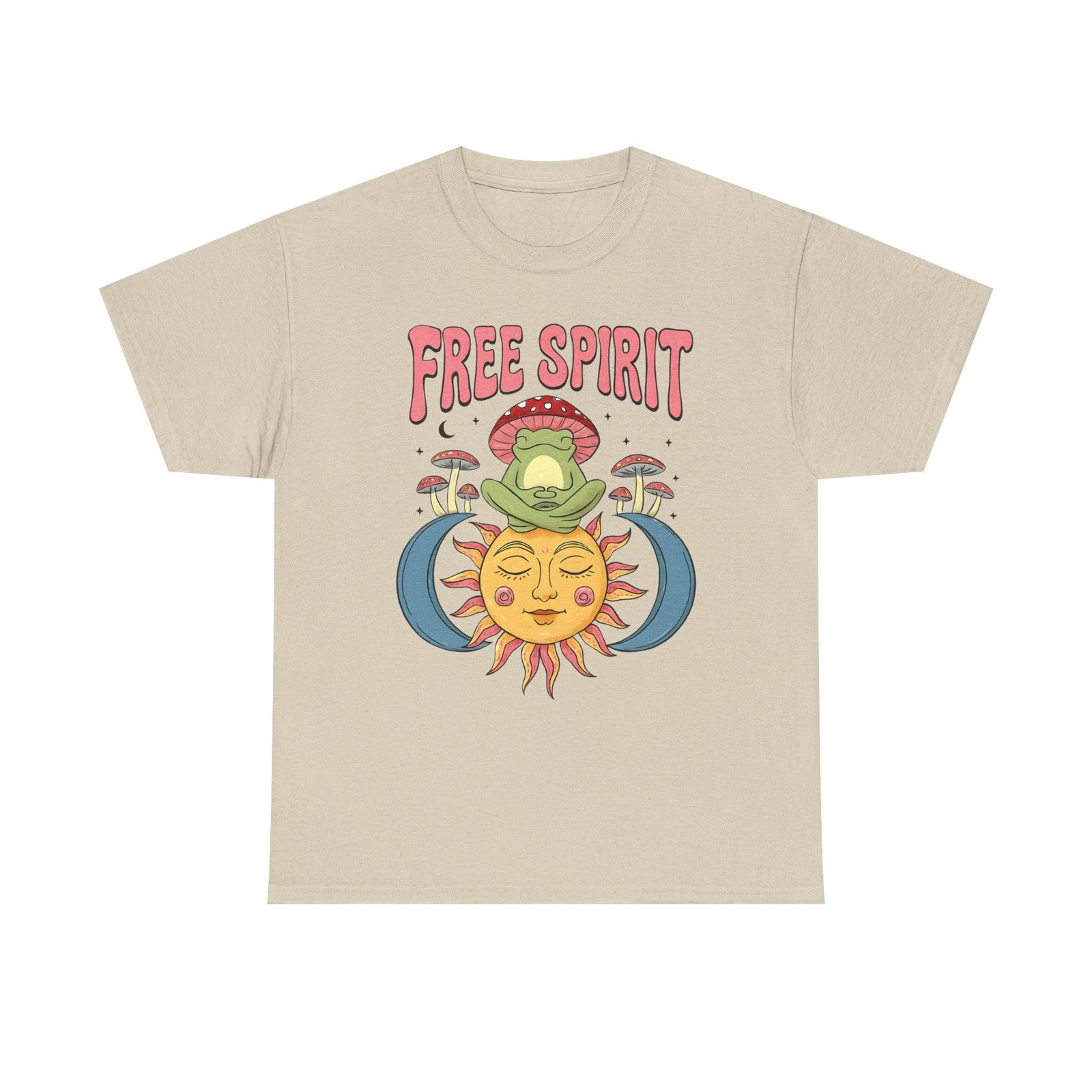 Womans T Shirt Retro Frog Mushroom Sun Groovy Free Spirit Hippie Tee 70's Shirt