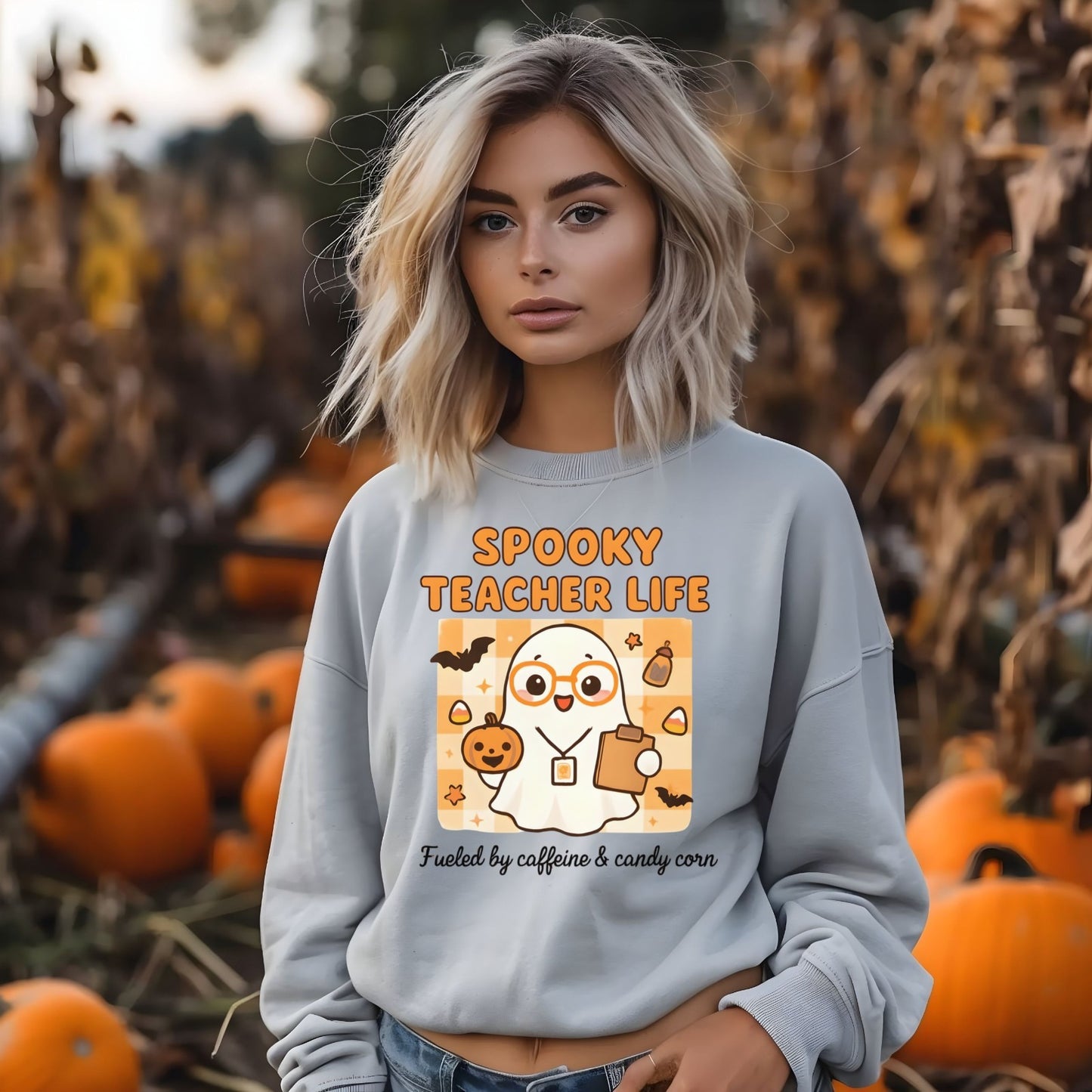 Womans Spooky Teacher Sweatshirt Halloween Teacher Shirt Ghost Cute Teacher Gift