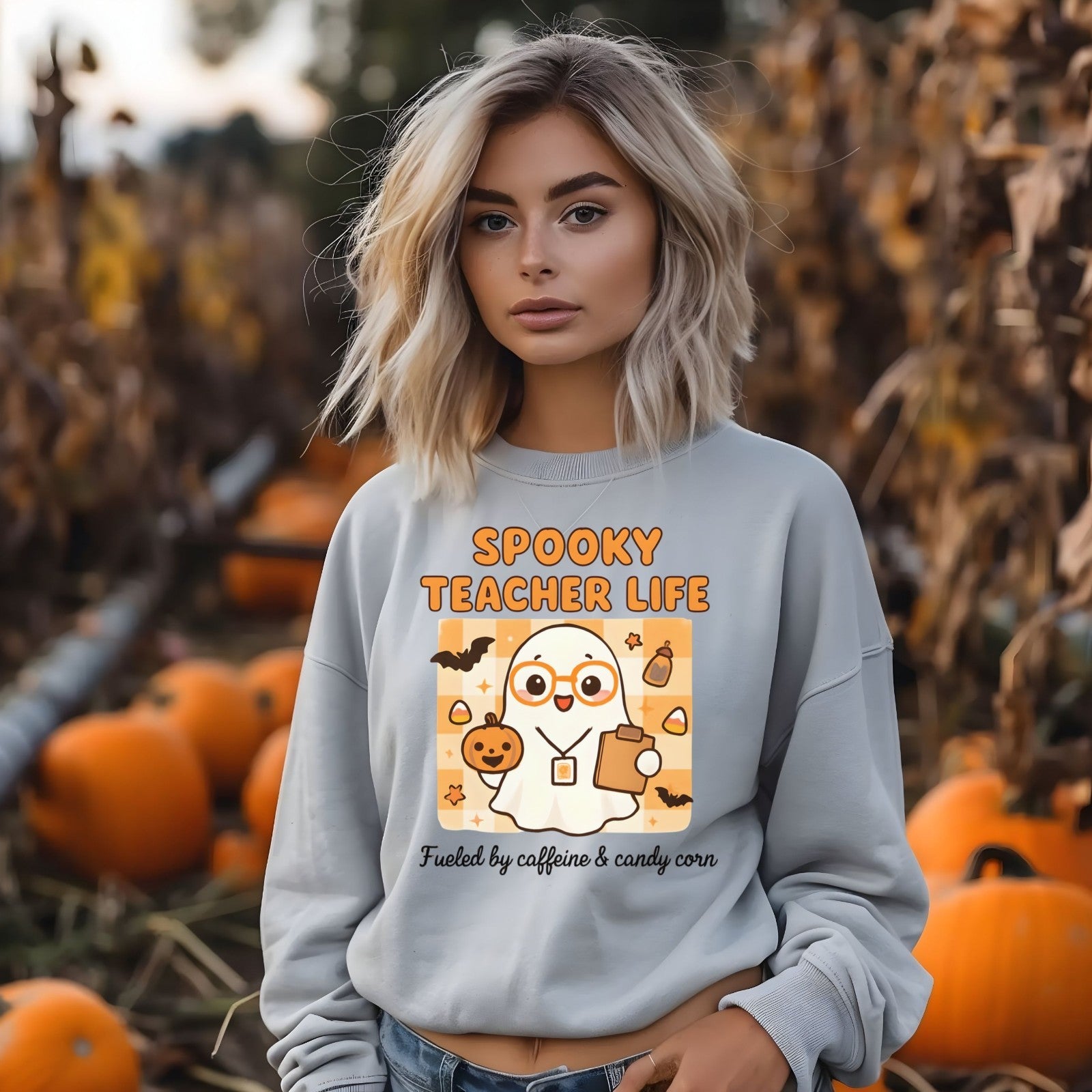 Womans Spooky Teacher Sweatshirt Halloween Teacher Shirt Ghost Cute Teacher Gift