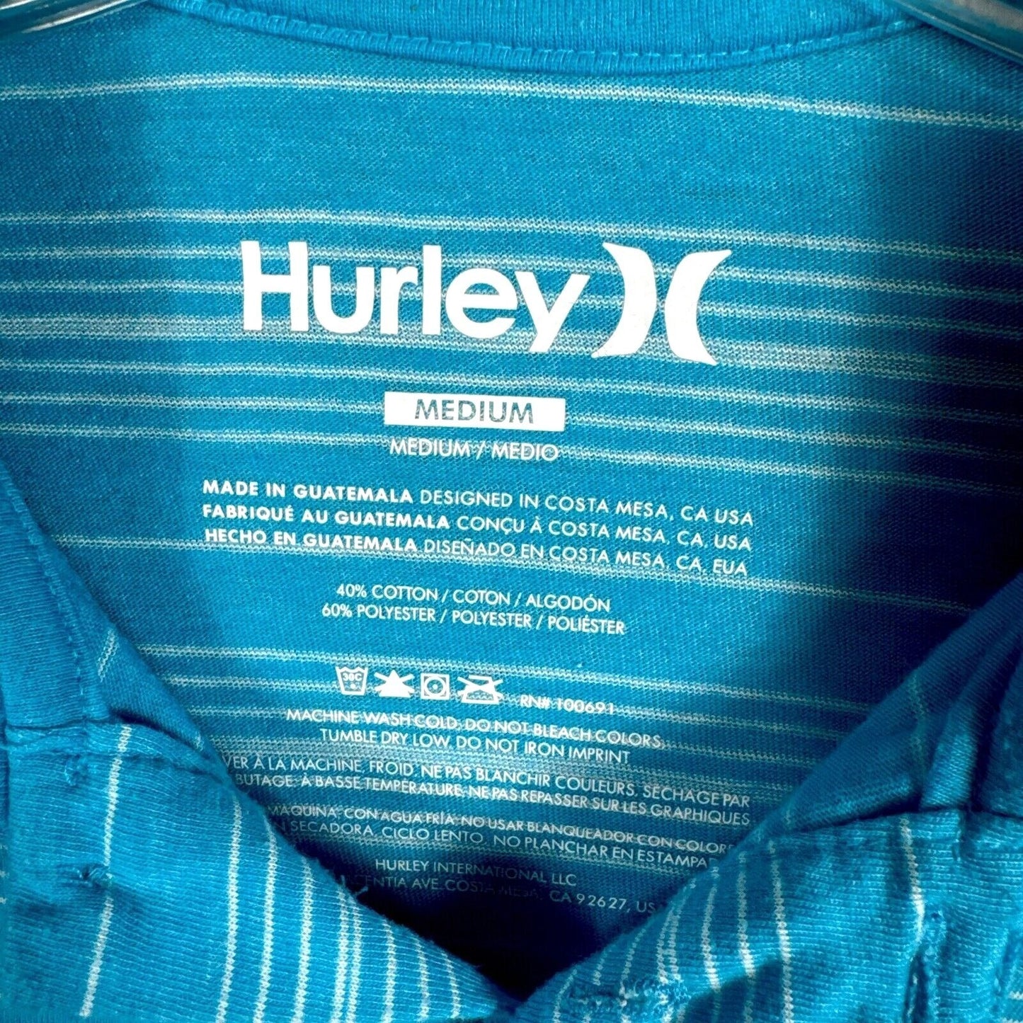 Hurley Mens Polo Blue Striped Shirt Medium
