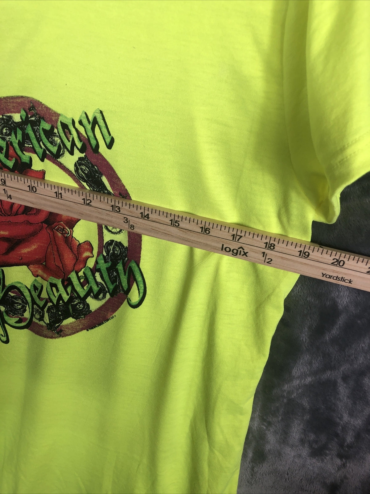 Women’s T-Shirt American Beauty With Rose Size Large Yellow Short Sleeve Shirt
