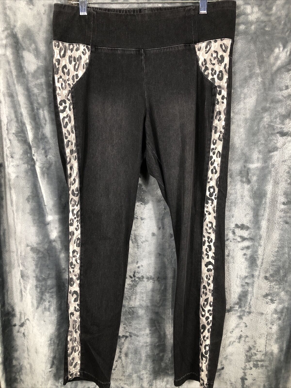 Anna & Ava ,  Black Denim , Cheetah Leg Detail, Super Stretchy , Skinny Jean Fit