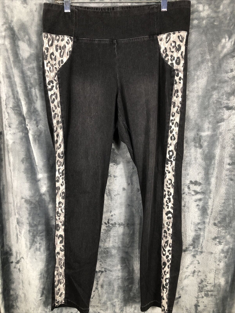 Anna & Ava ,  Black Denim , Cheetah Leg Detail, Super Stretchy , Skinny Jean Fit