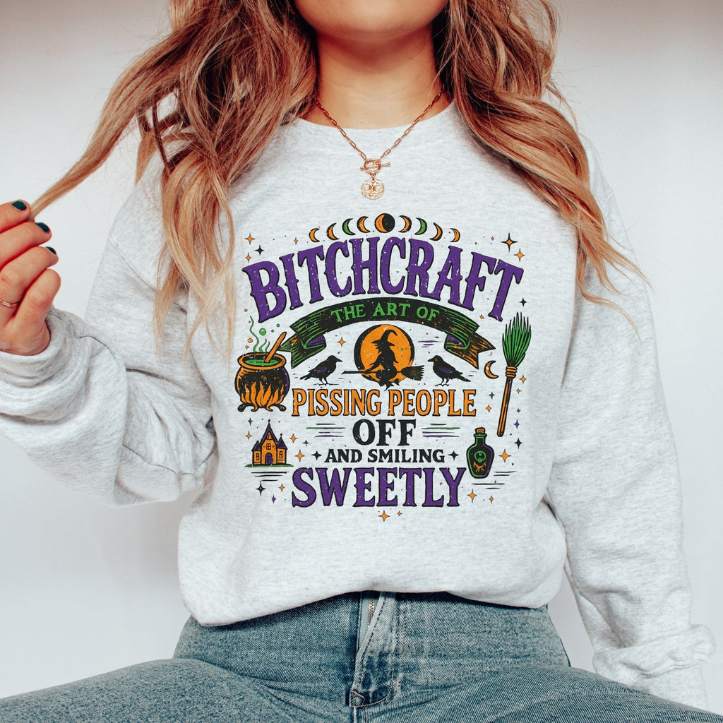 Womans Halloween Sweatshirt Funny Bitchcraft Witchy Sarcastic Fall Spooky Gift