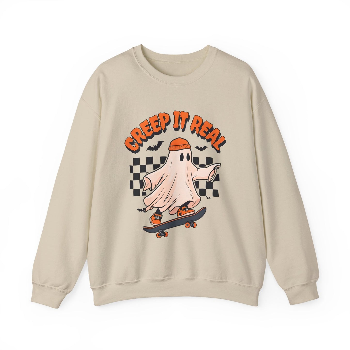Womans Sweatshirt Creap It Real Funny Halloween Ghost Pullover Shirt
