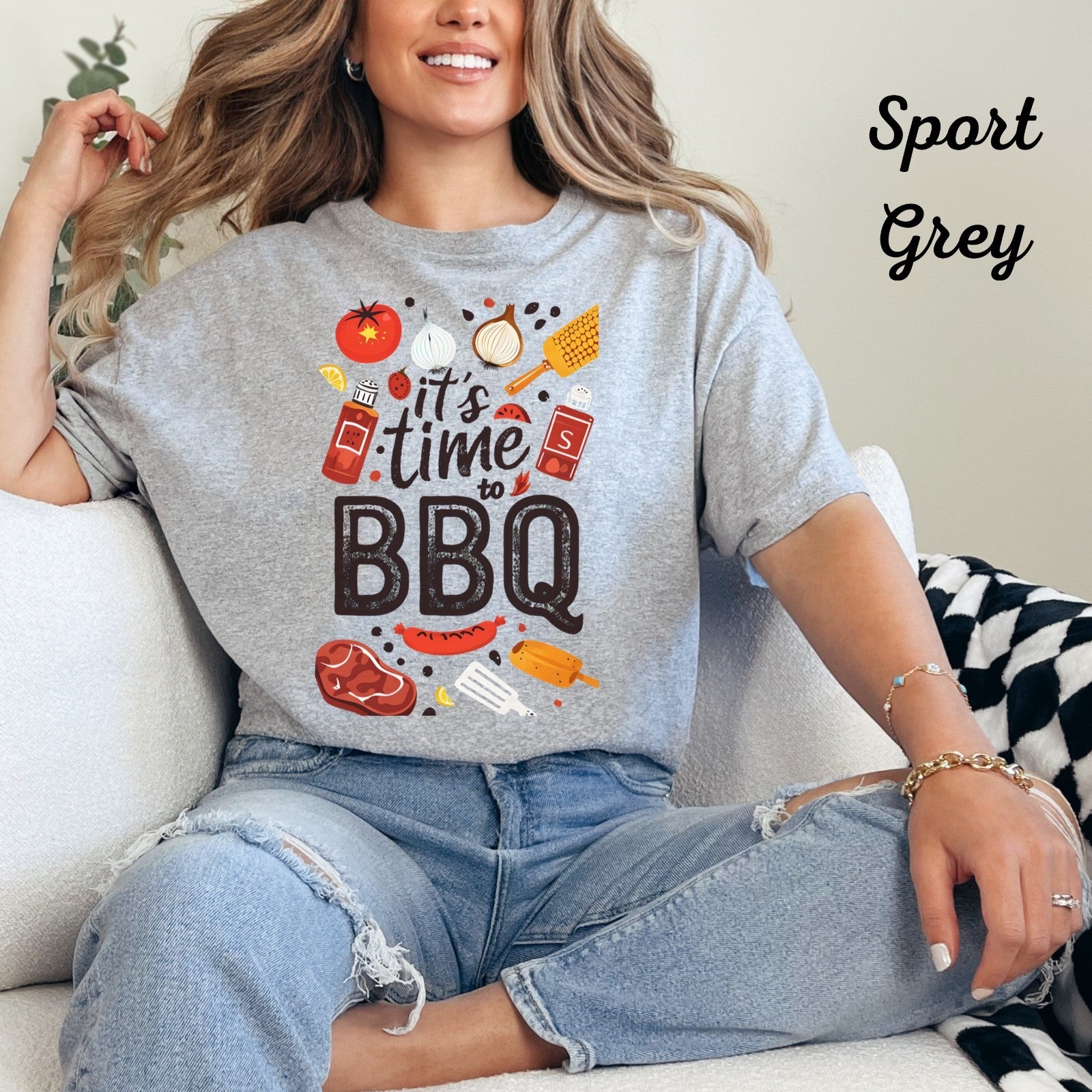 Womans T Shirt It's Time to BBQ Top  Funny Unisex Grilling Shirt Summer Fun Mens
