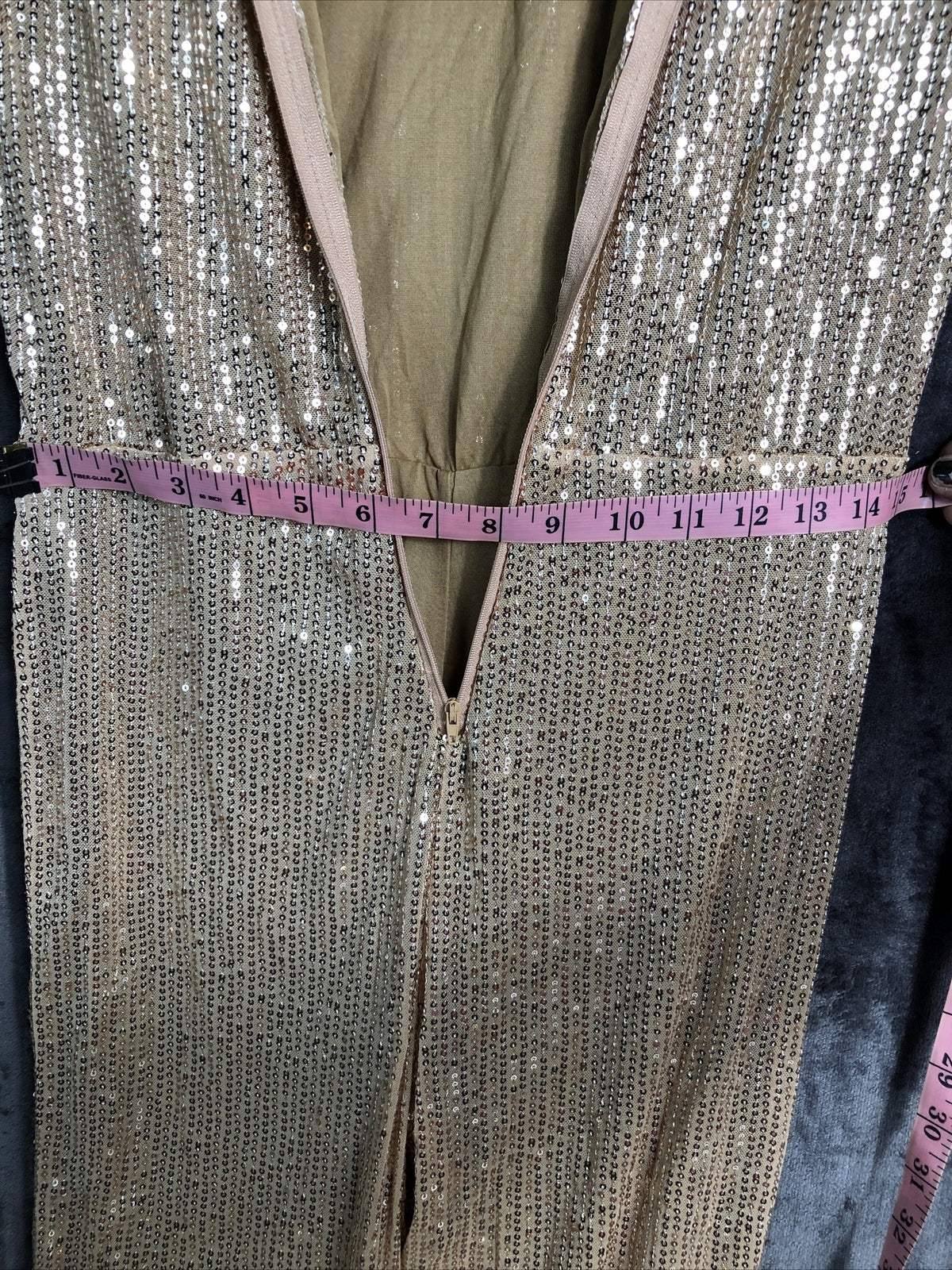 Gold Sequence Jumpsuit Women’s Zip Size L Nite Life Dance Club Dressup