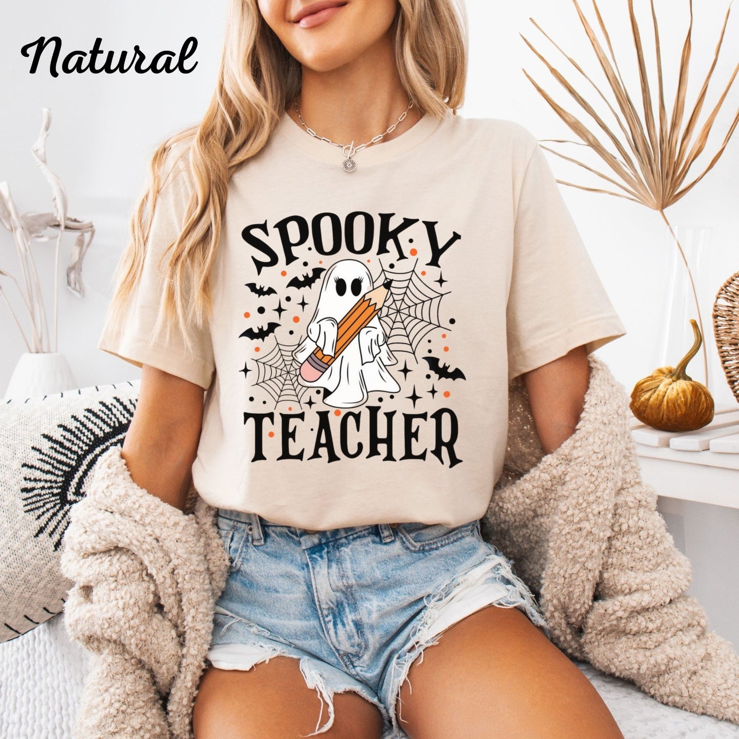 Womans T Shirt Spooky Teacher Top Halloween Teacher Tee Ghost Classroom Vibes
