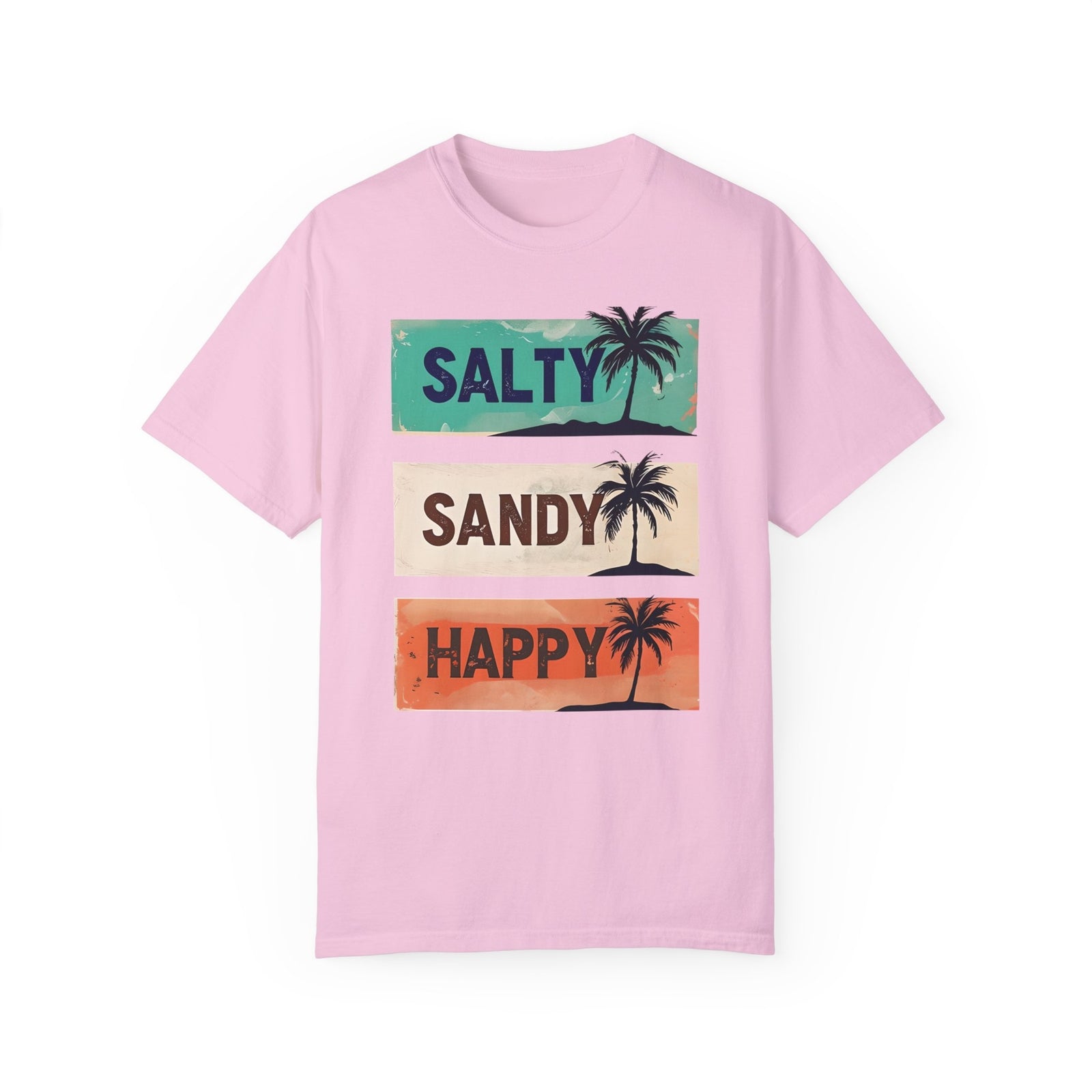 Womans Summer T Shirt Salty Sandy Happy Palm Tree Shirt Beachwear S-2XL