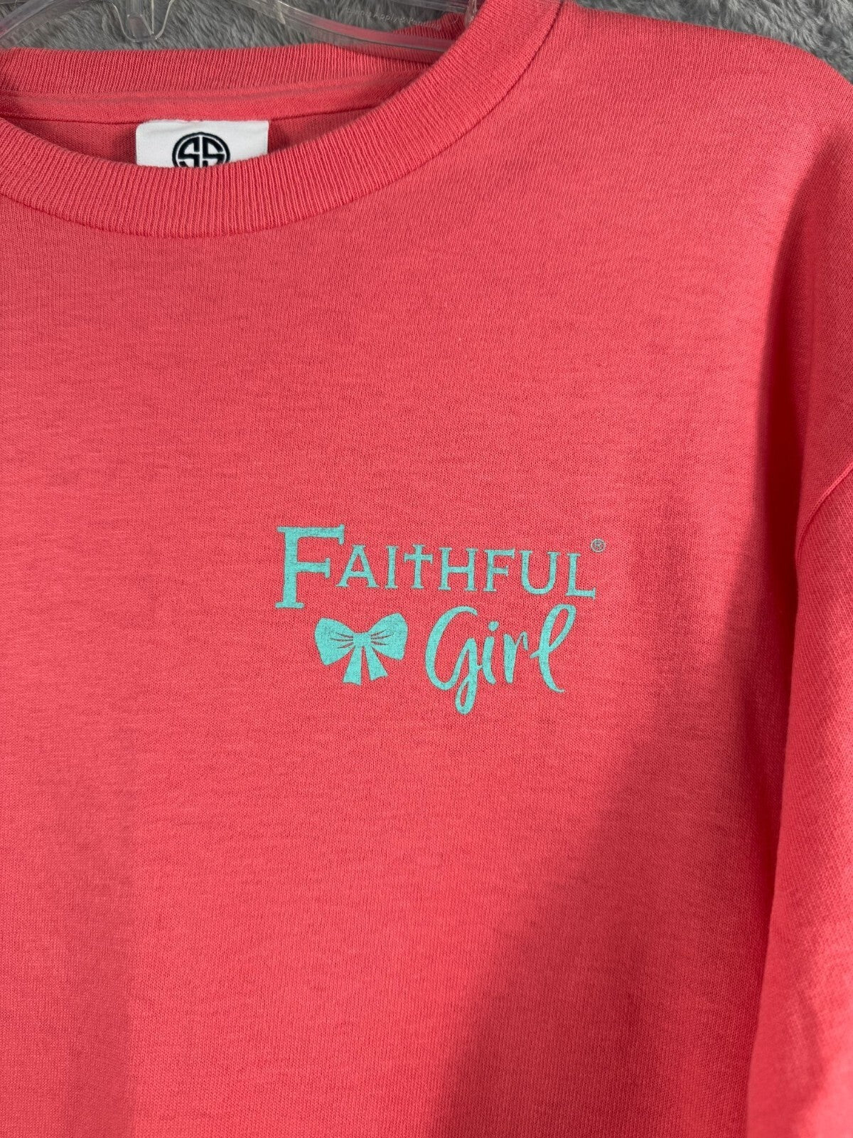 Simply Southern Womens Shirt Faithful Girl Long Sleeve T-Shirt Coral Medium