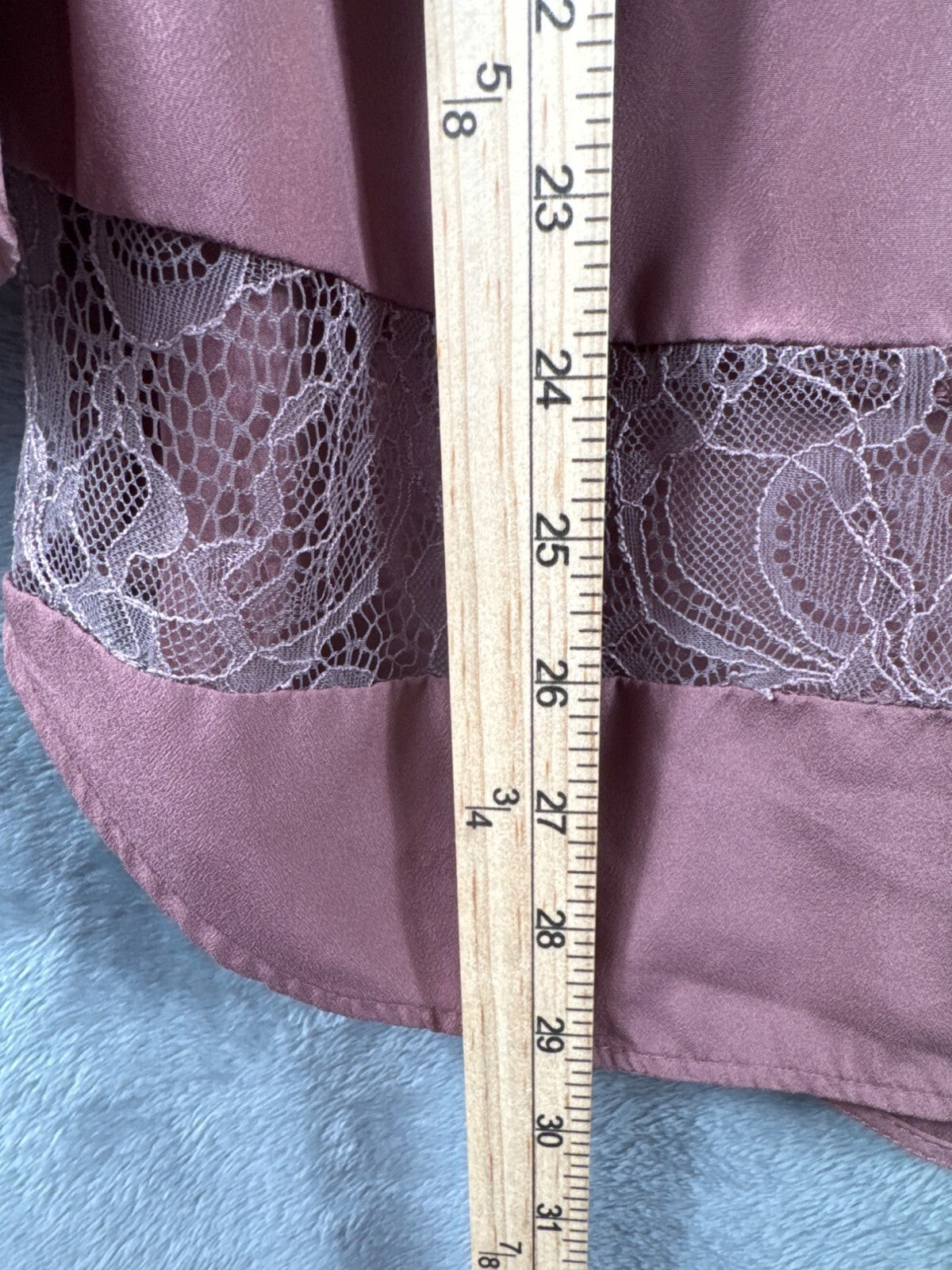 Massimo Womens Shirt Mauve Floral Lace inserts 3/4 Sleeve V Neck Blouse Top Size