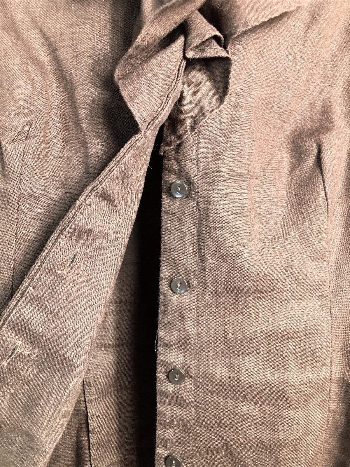 Jones New York Brown Linen Ruffle Button Up Women’s Size S