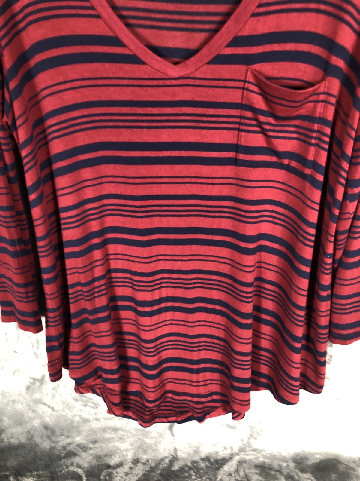 MERONA Casual TEE-LONG SLEEVE Size Adult Large Red Black Stripes
