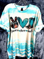 Women’s T-shirt Peace Love And Boots Cowgirl Bleached Blue Shirt Size Large