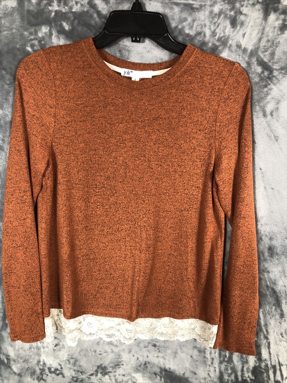 Jolt Women’s Pullover Size Small Long Sleeve Rust Color Bottom Lace Trim