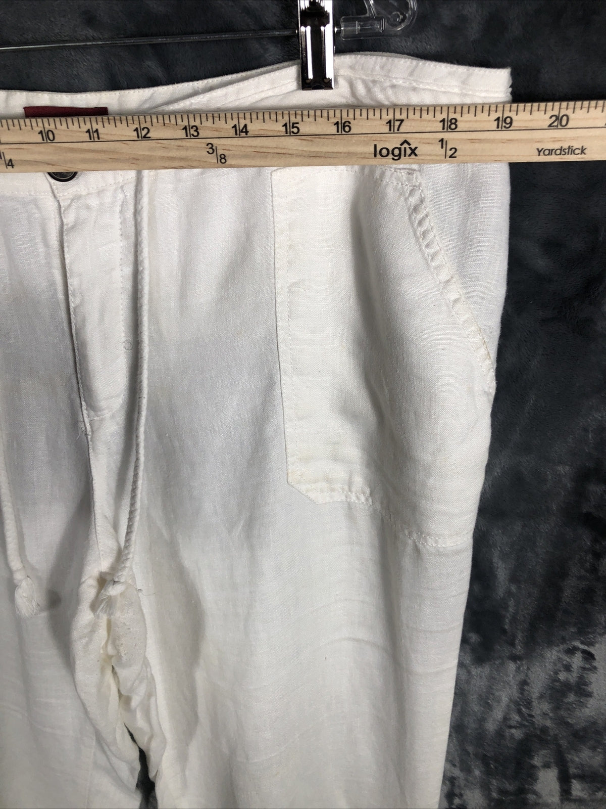 Merona Pants Woman’s Lounge Ivory Linen Pants Pockets Roll Tab Cuff Elastic XL