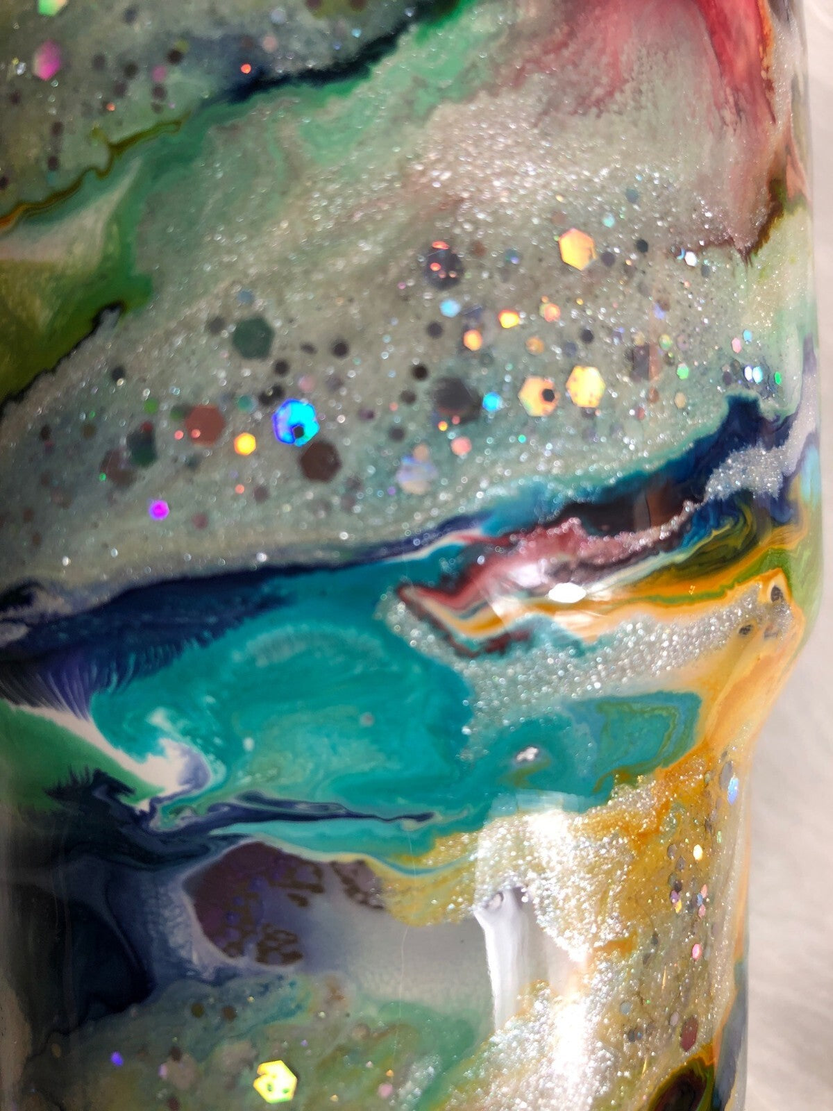 Alcohol Ink Tumbler With Lid & Straw Colorful Swirl Glitter