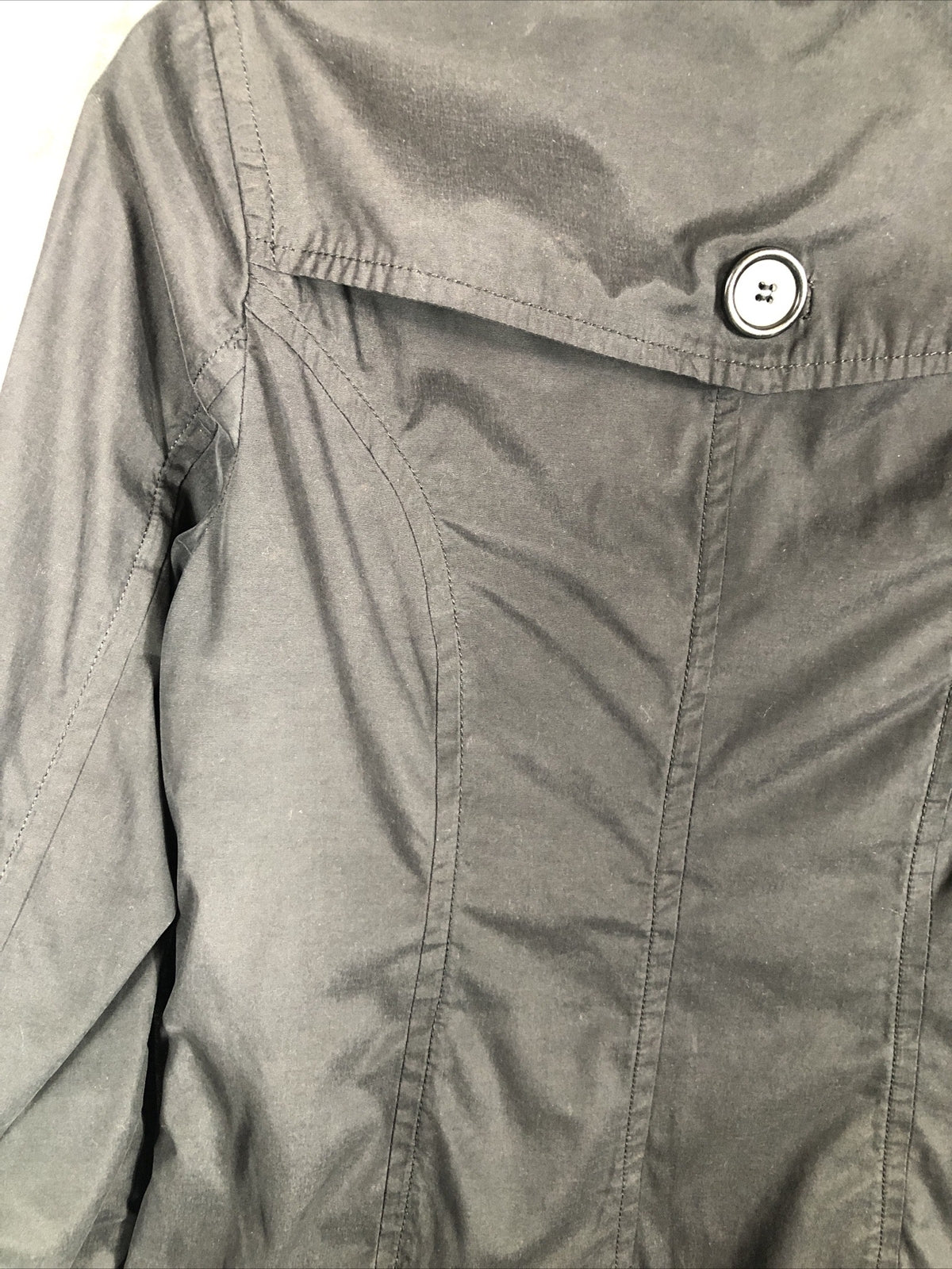 Joujou Ladies Black Trench Coat, Size Lightweight Button Down Missing Belt