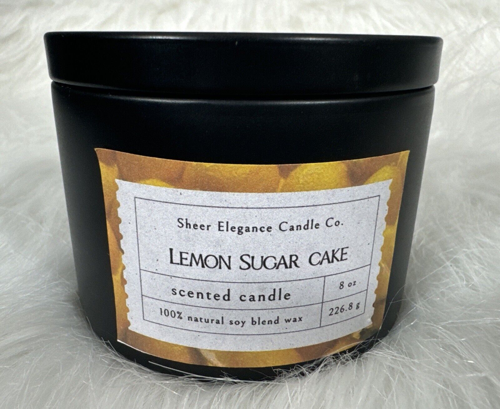 8 Oz Candle Lemon Sure Cake Max Scented Coconut Soy Blend Wax Black Tin