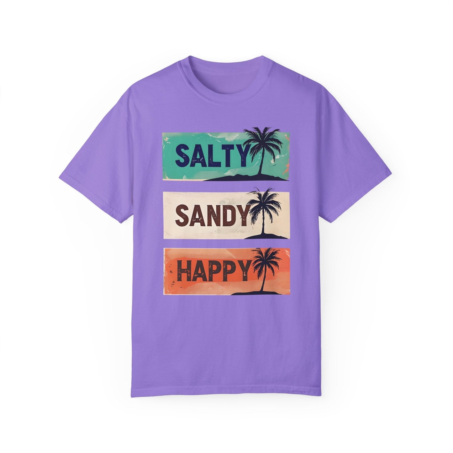 Womans Summer T Shirt Salty Sandy Happy Palm Tree Shirt Beachwear S-2XL