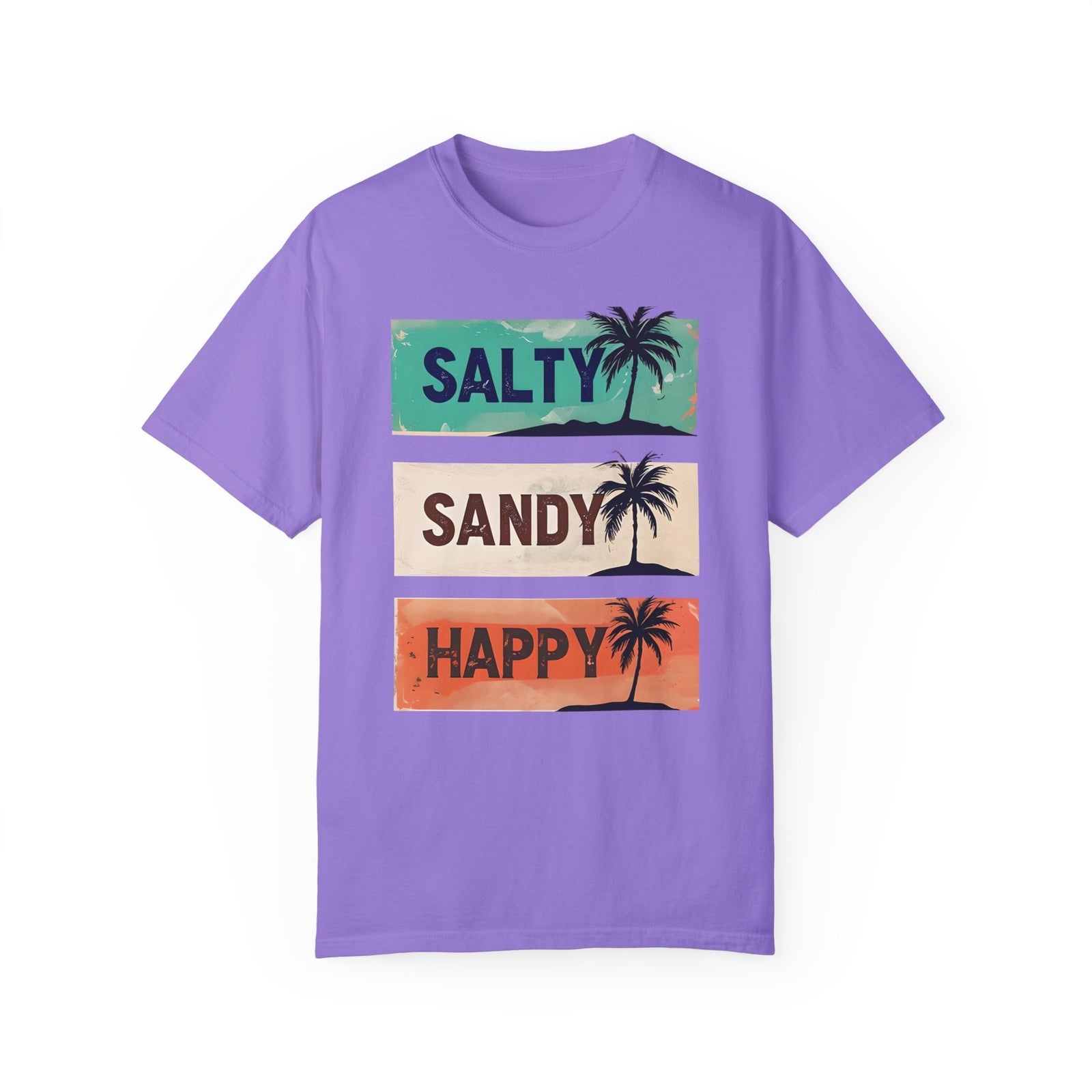 Womans Summer T Shirt Salty Sandy Happy Palm Tree Shirt Beachwear S-2XL