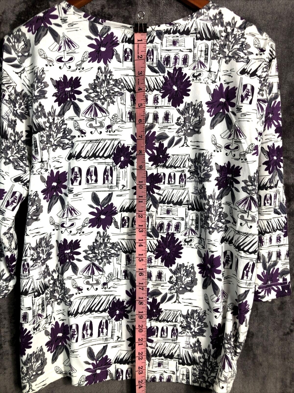 Shenanigans Womens Blouse Floral Village Print Shirt 3/4 Sleeve Top L