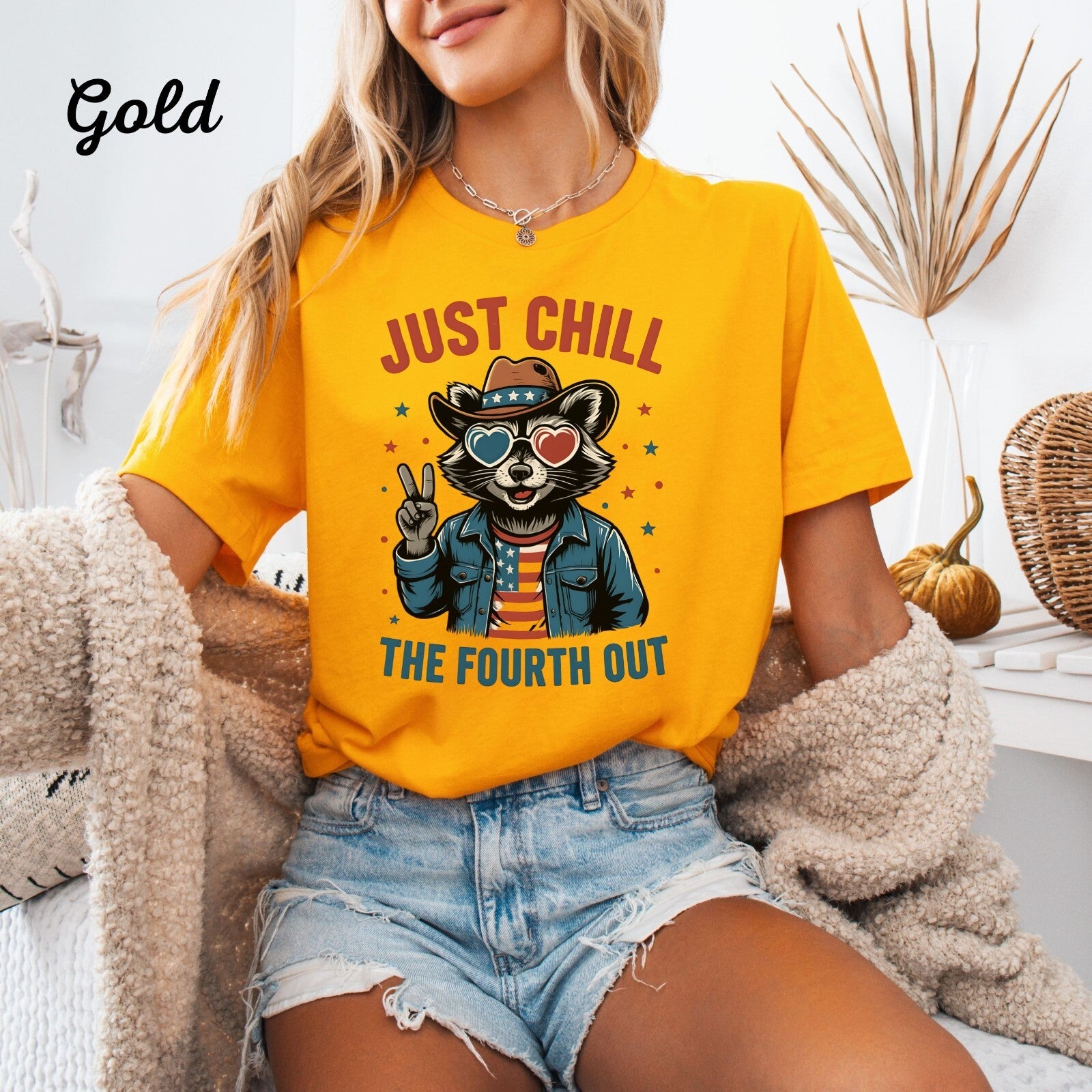 Womans Shirt Just Chill The Fourth Out Funny 4th of July Raccoon Top 4th of July