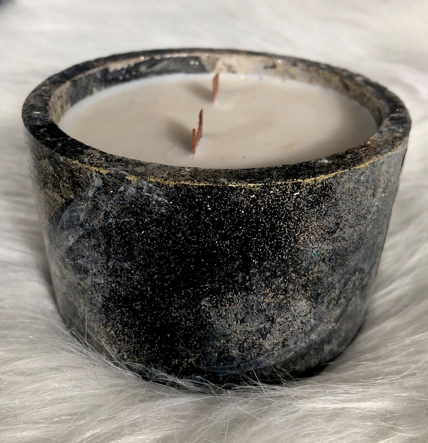 Hand Poured Iced Vanilla Woods Soy Candle Handmade Concrete Vessel 2 Wood Wicks