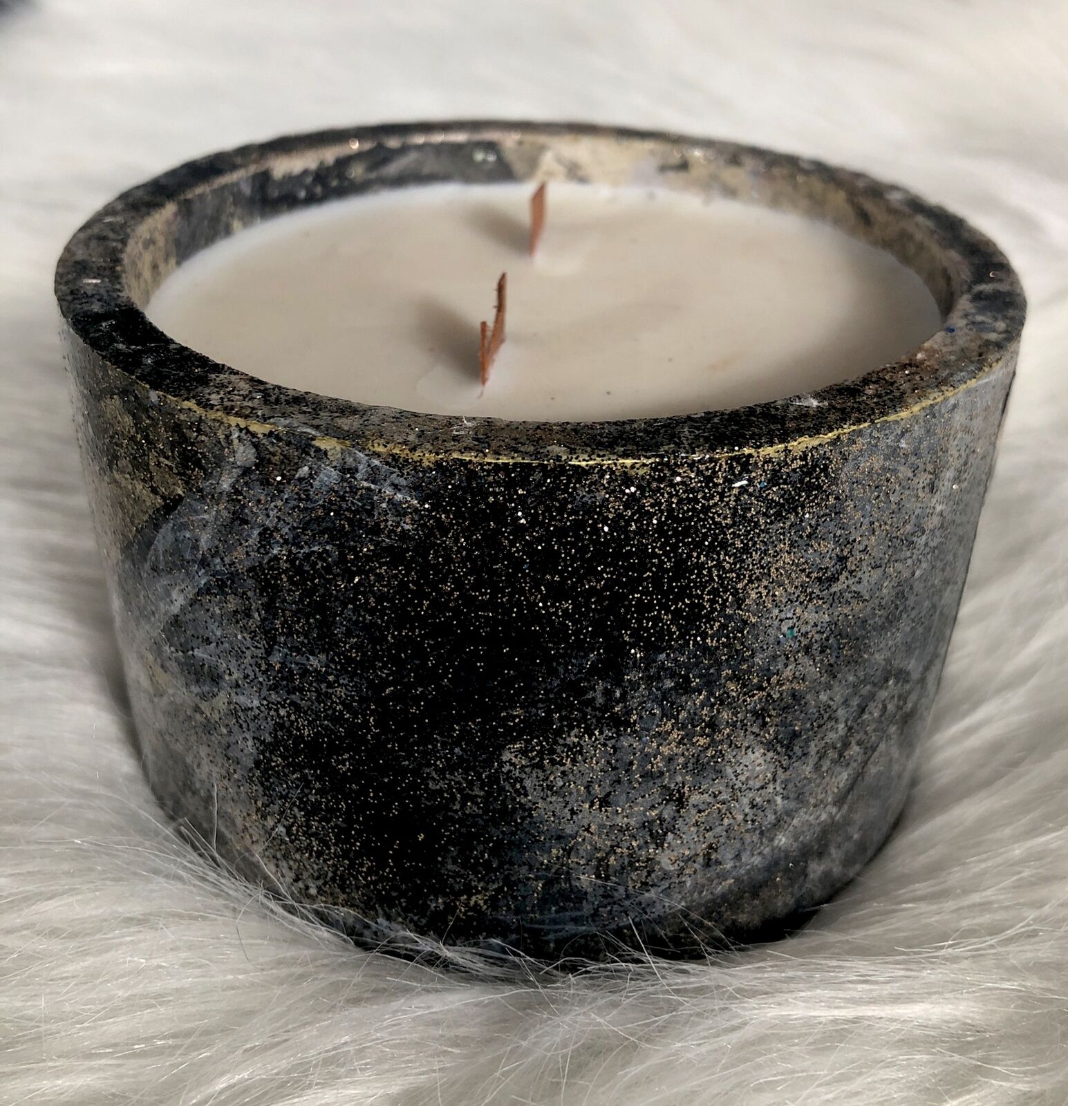 Hand Poured Iced Vanilla Woods Soy Candle Handmade Concrete Vessel 2 Wood Wicks