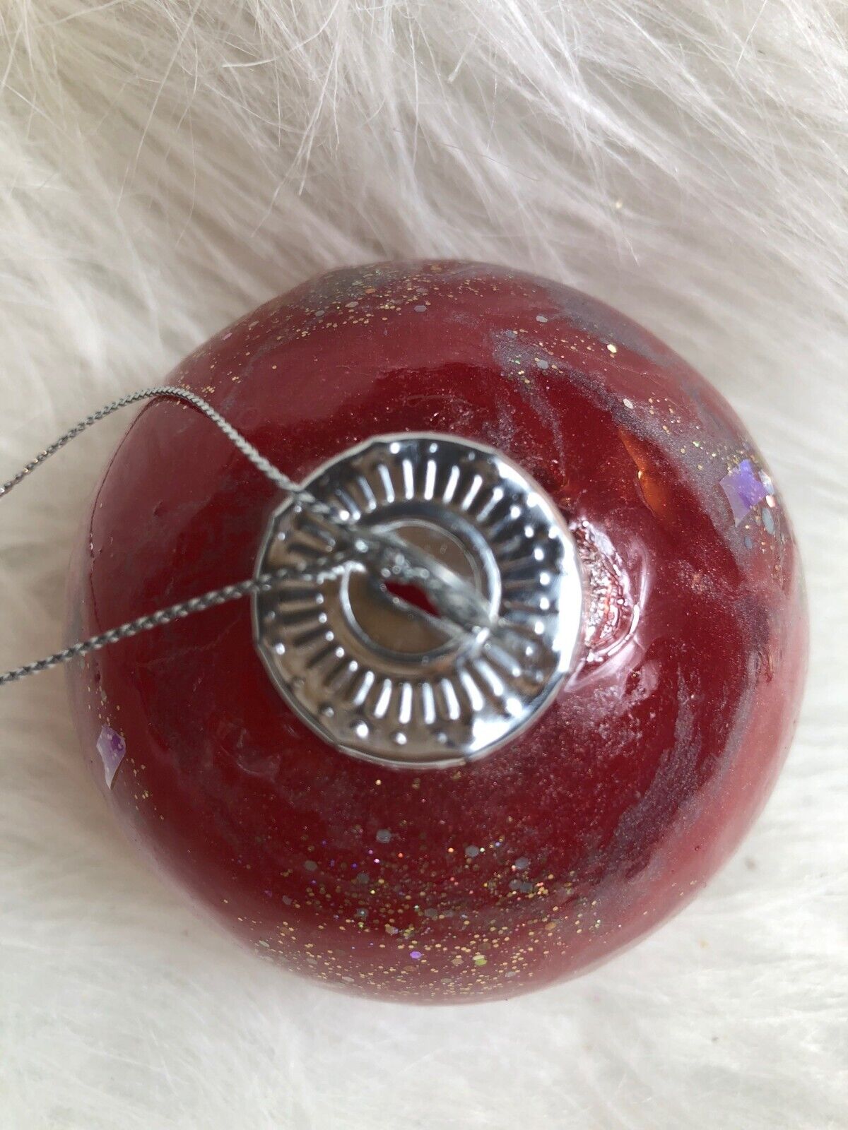 Marbled Red Christmas Ornament With Glitter Accents - Festive Holiday Decoration