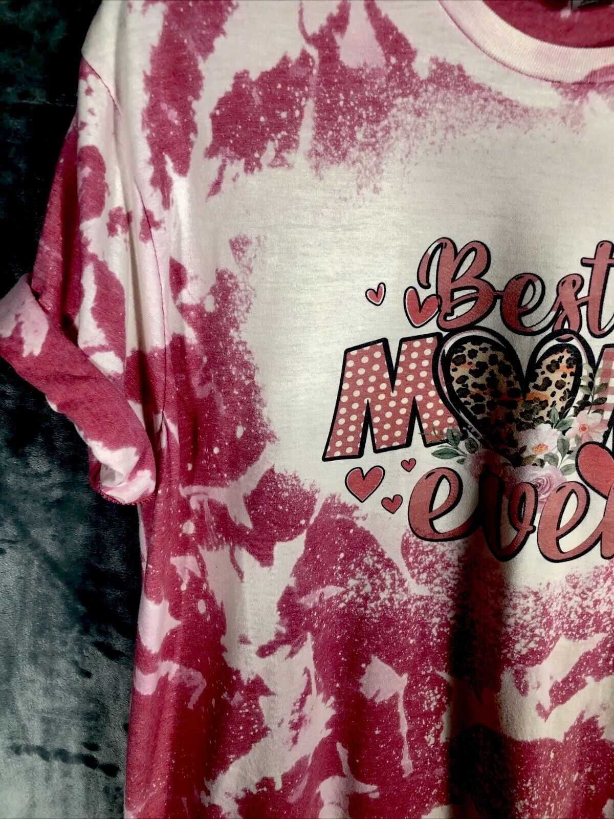 Best Mom Ever Shirt Women’s Large Custom Tye Dyed Bleached Handmade Pink T Short