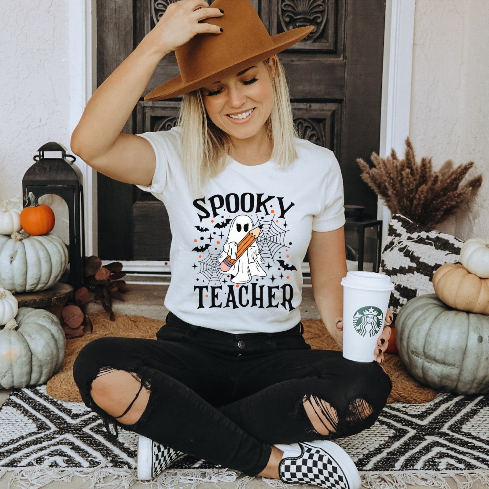 Womans T Shirt Spooky Teacher Top Halloween Teacher Tee Ghost Classroom Vibes