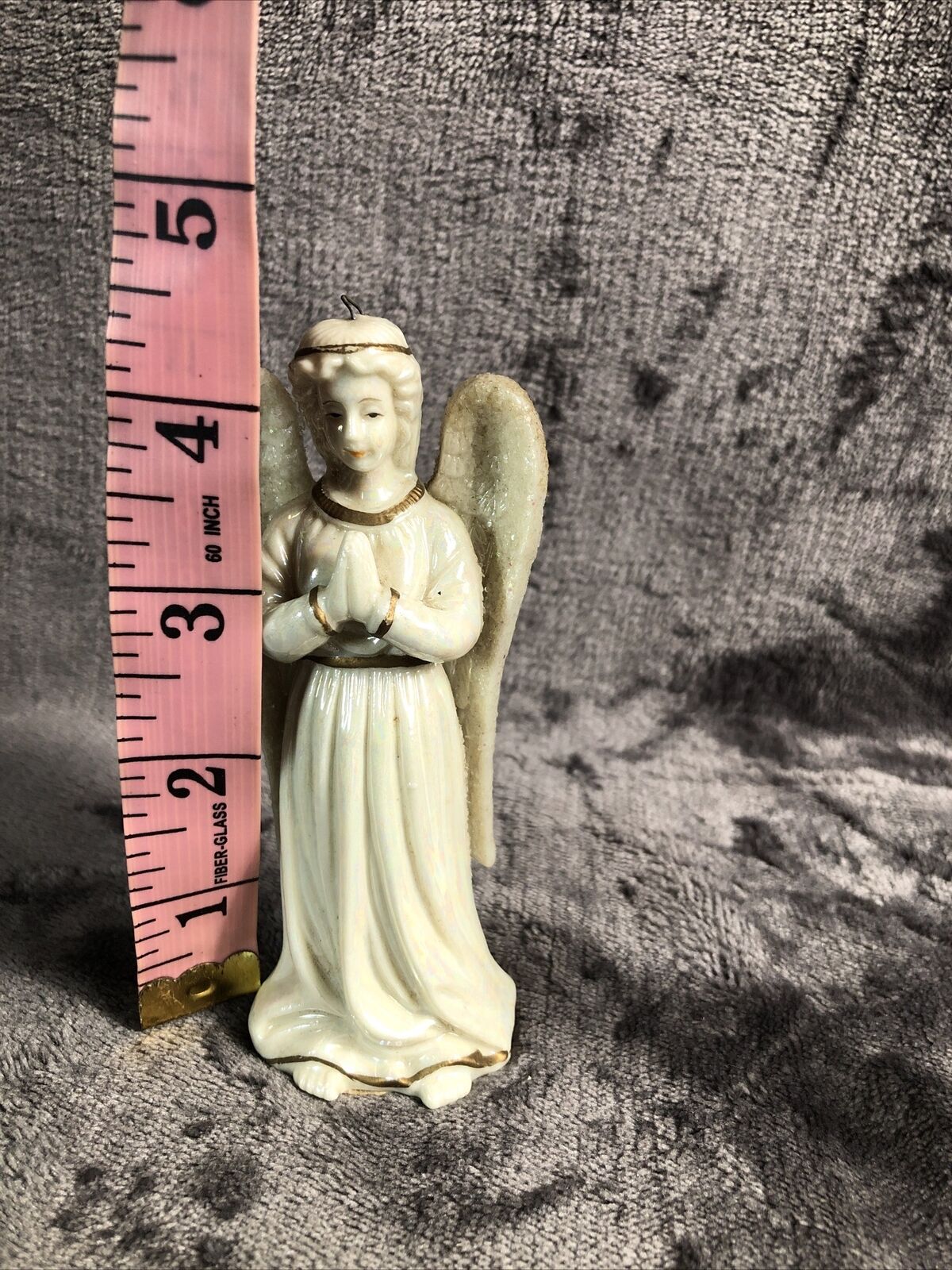 Praying Angel Ornament Vintage Sparkling Wings Without String Gold Trim