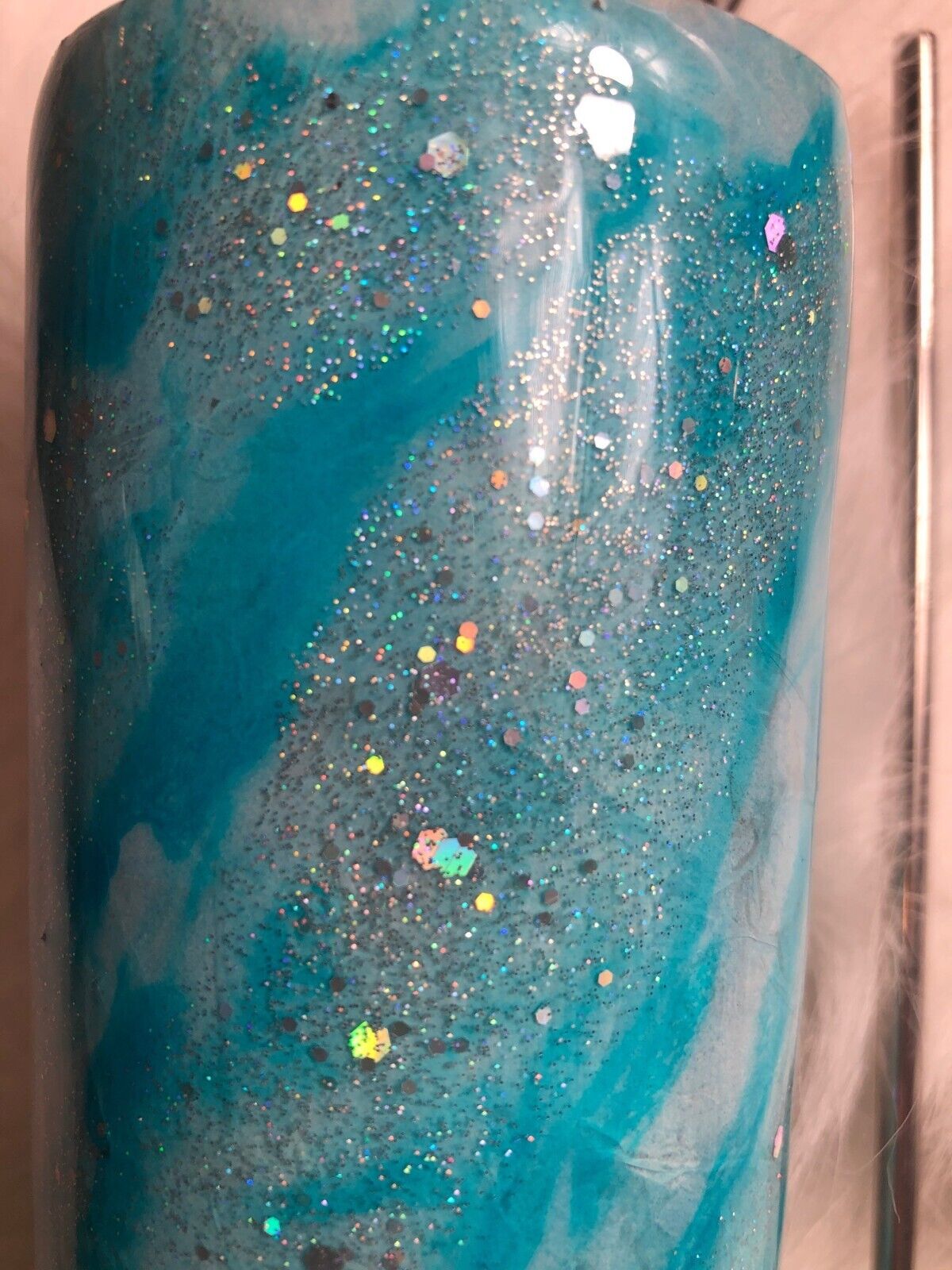 Glittery Blue Tumbler Handmade Swirl Stainless Steel Cup includes Lid & Straw