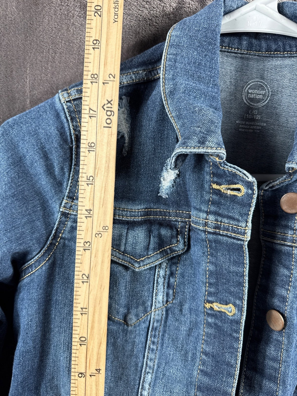 Wonder Nation Kids Denim Jacket L/G 10-12 Distressed Look Blue