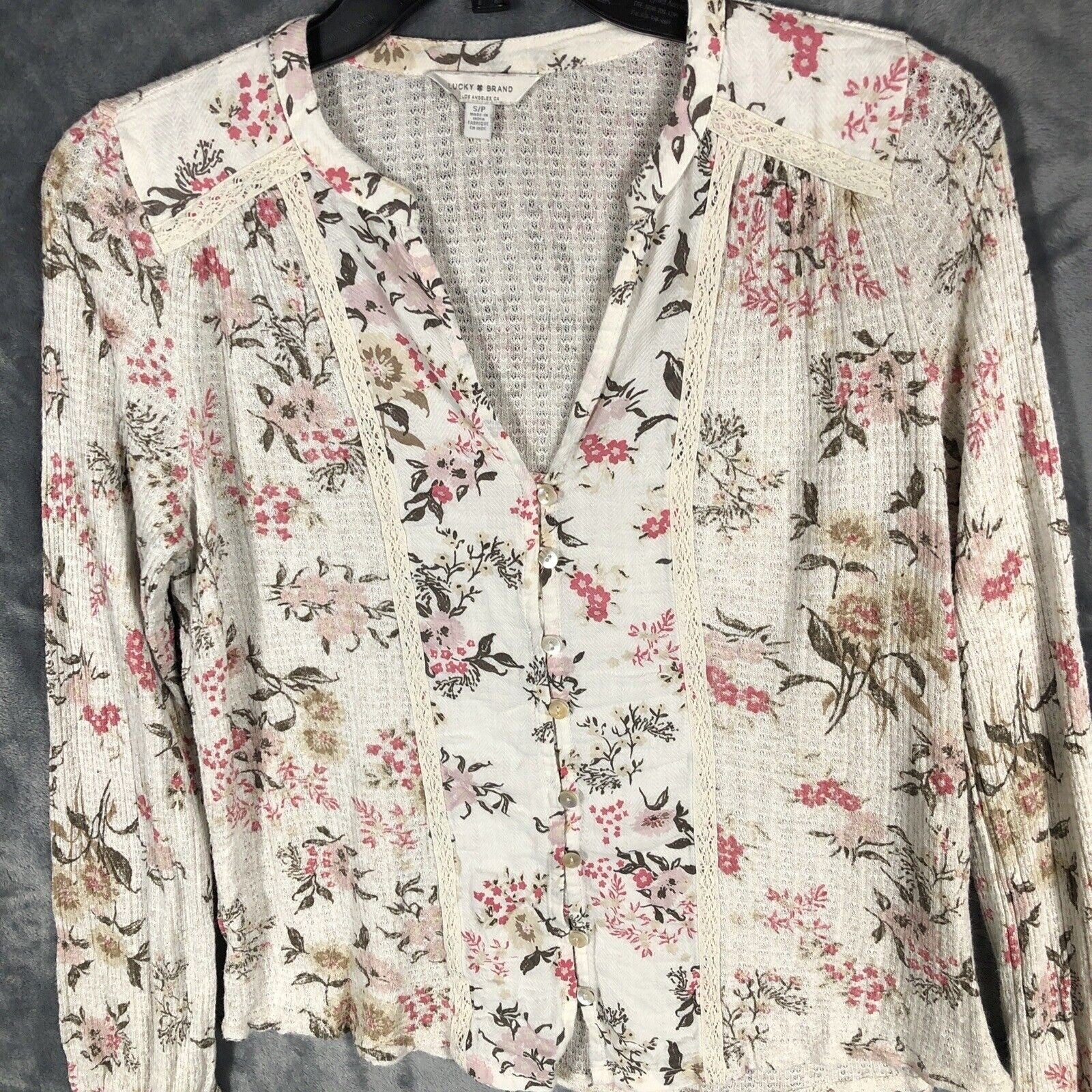 Lucky Brand Women’s Floral Shirt Pearl Buttons Size Small P