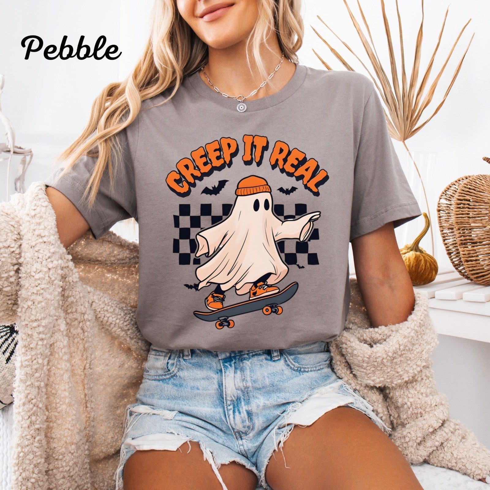 Womans T Shirt Retro Halloween Creep It Real Top Ghost Witch Fall Spooky Shirt