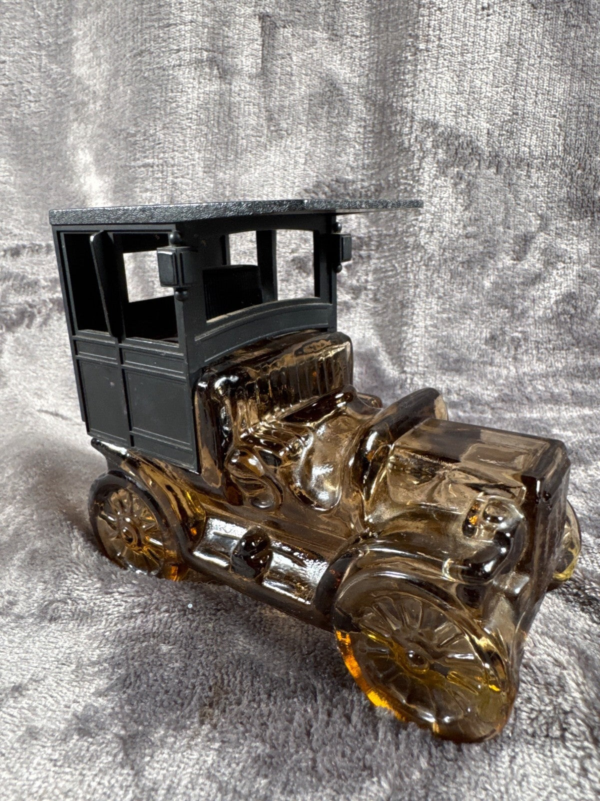 Vintage Avon Glass Car Decanter With Black Plastic Top