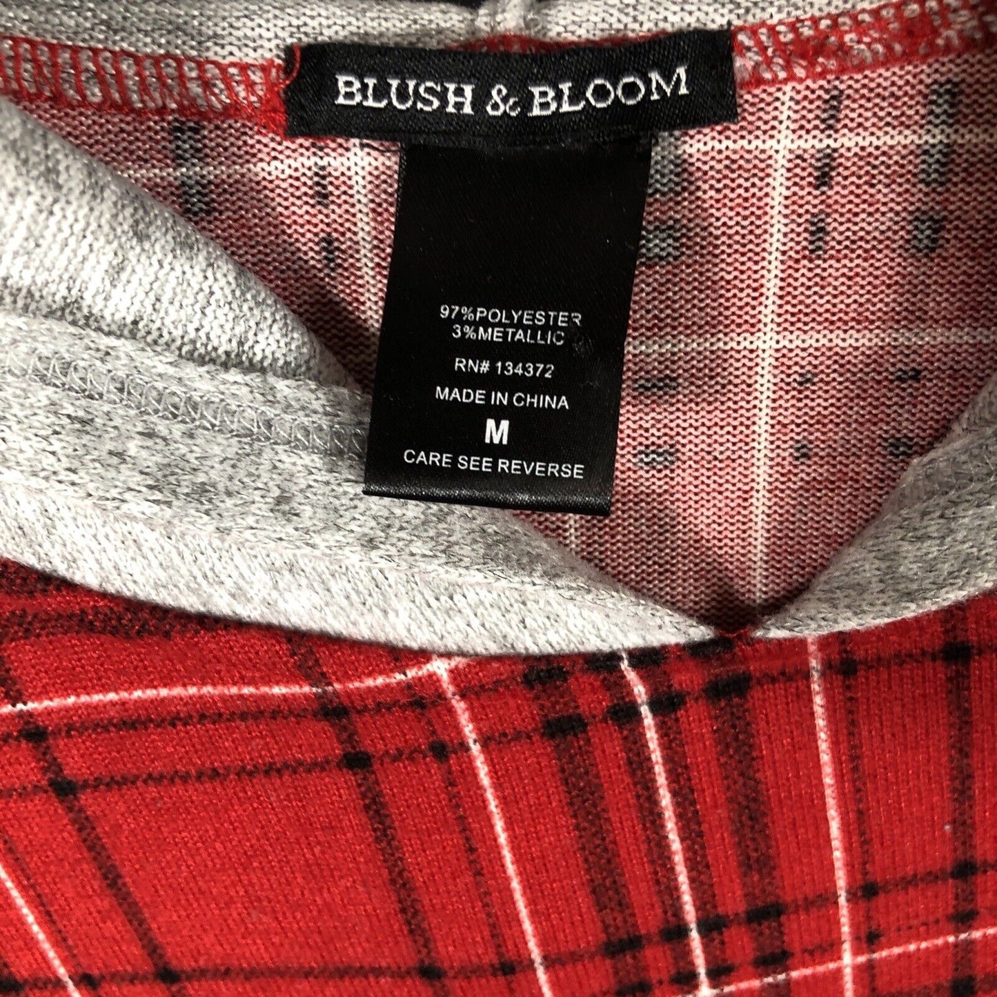 Blush In Bloom Women’s  Hoodie Red Plaid Front Tie Size Medium